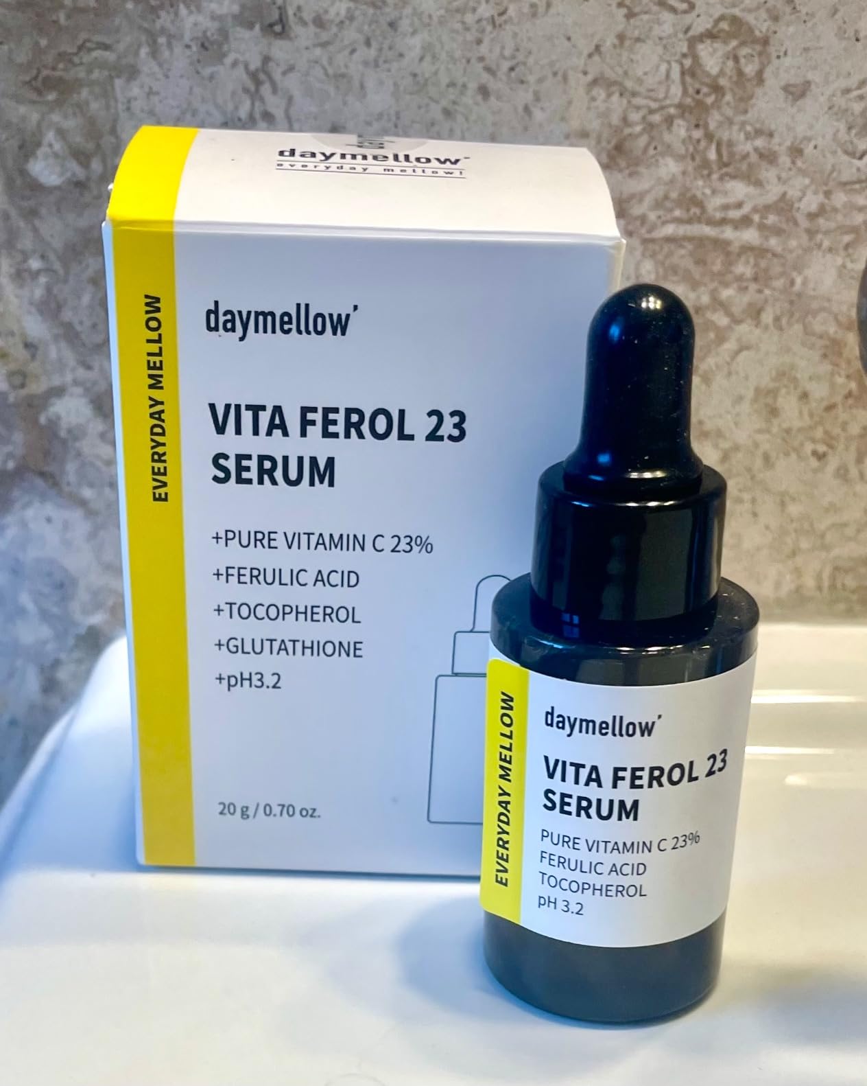 daymellow Vita Ferol 23 Serum 0.67fl.oz/20ml, Vitamin C Face Serum, Vitamin C 23%, Centella, Glutathione, Brightening, for Sensitive Skin, Acne, Dark Spots, Uneven Skin, brightening, Korean Skincare