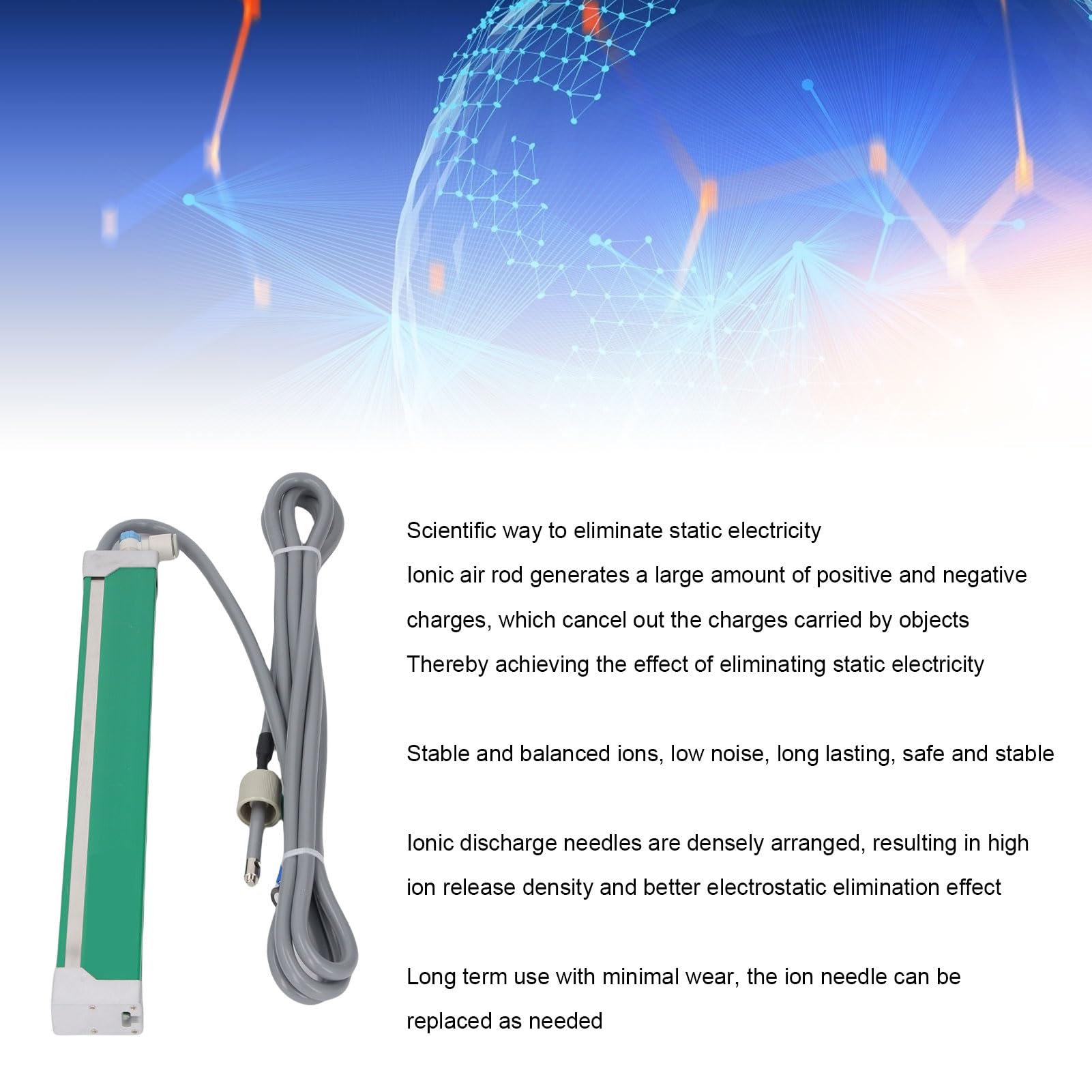 Topiky Barra de Aire Ionizante que Elimina la Estática Varilla de bajo Ruido de 300 Mm para Máquinas de Fabricación de Bolsas y Producción de Impresiones PVC Aluminio