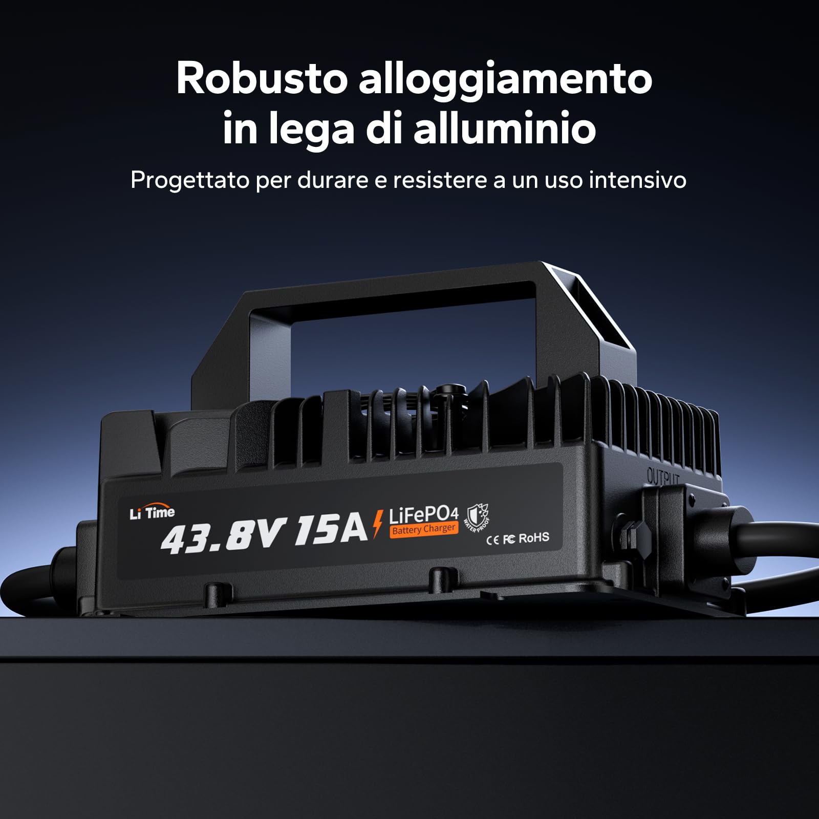 LiTime Caricabatterie LiFePO4 36V 15A, Caricabatterie Litio 43,8V IP66 Impermeabile con Attivazione Batteria, Indicatore LED, Carica Intelligente a 3 Stadi per Golf Cart, Camper, Barca