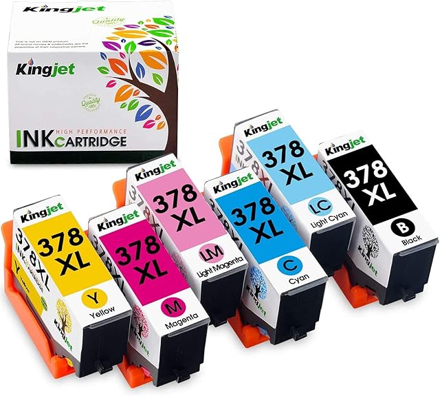 KINGJET 378XL Ink Cartridges for Epson 378 378XL Ink Multipack for Expression Photo XP-8500 XP-8600 XP-8505 XP-8605 XP-8700 XP-8000 XP-8005 (Black Cyan Magenta Yellow Light Cyan Light Magenta) 6 Pack