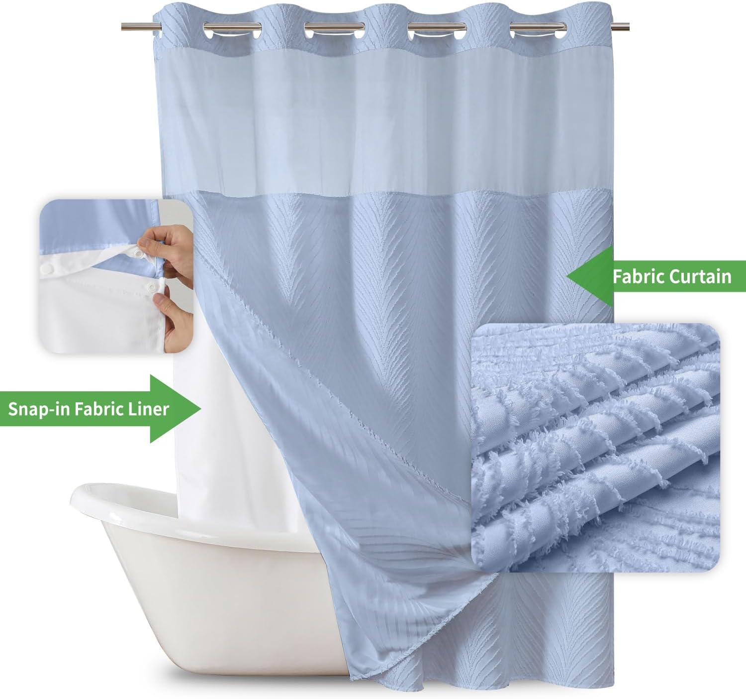 No Hook Shower Curtain and 3 Pack Liner Set