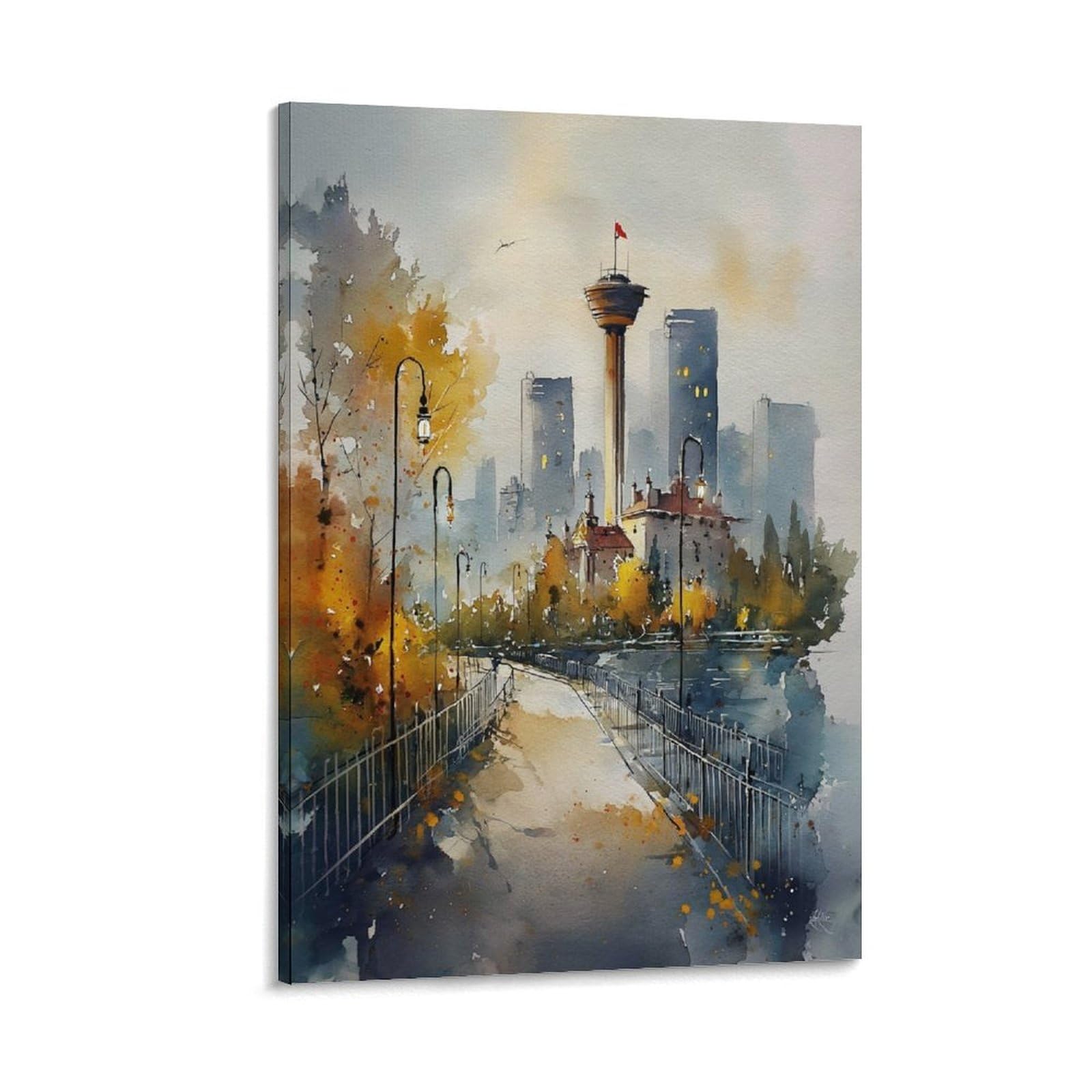 Xwymxz Frame-Style Vancouver Canada Watercolor 20X30inch(50X75cm) Vintage Travel Poster Watercolor Canvas Art