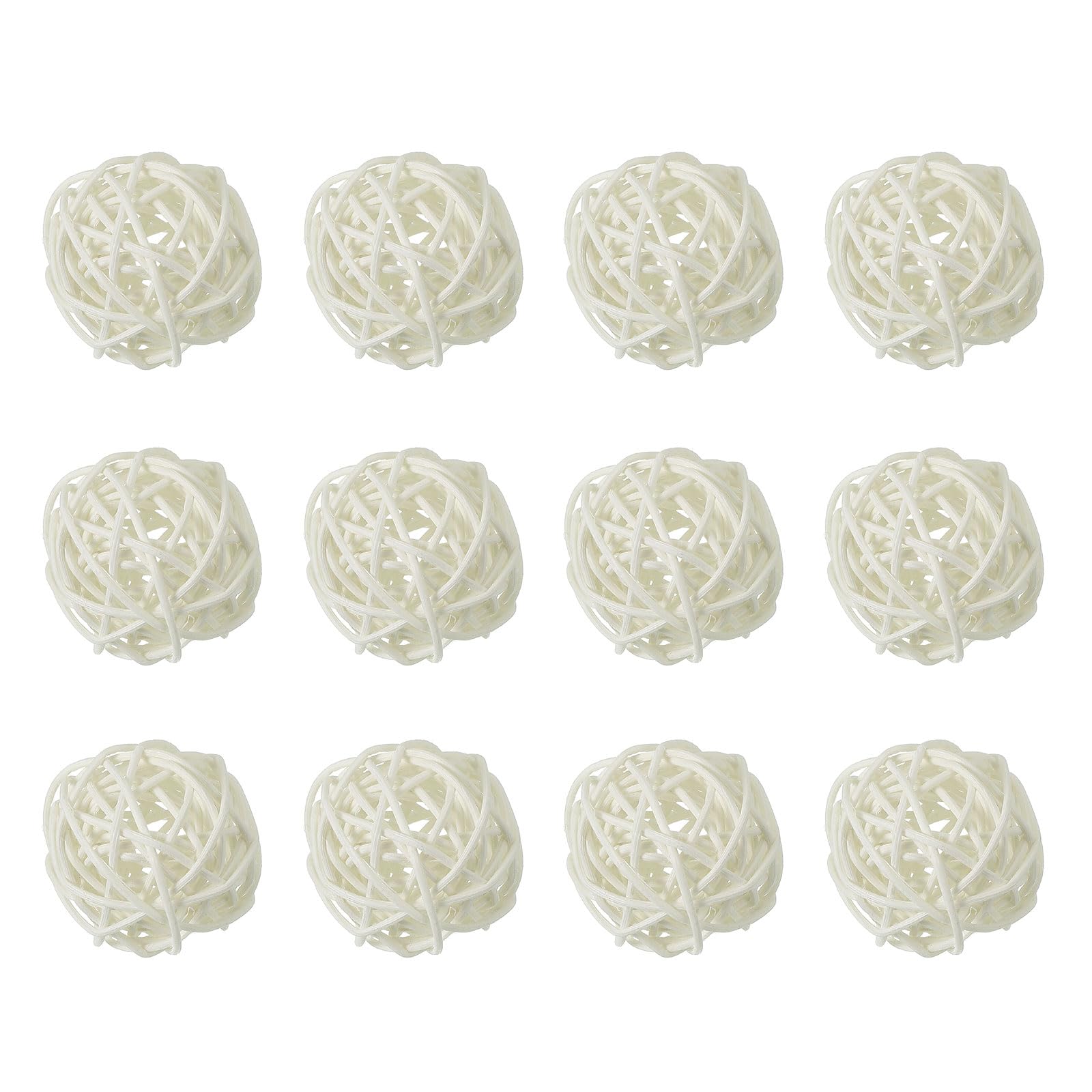 QUARKZMAN 12 Pezzi Pallini di Rattan 2 Pollici (5 cm) Pallini Decorativi in Rattan Riempitivi per Vasi per Centrotavola Matrimoni Feste Decorazioni per la Casa, Bianco