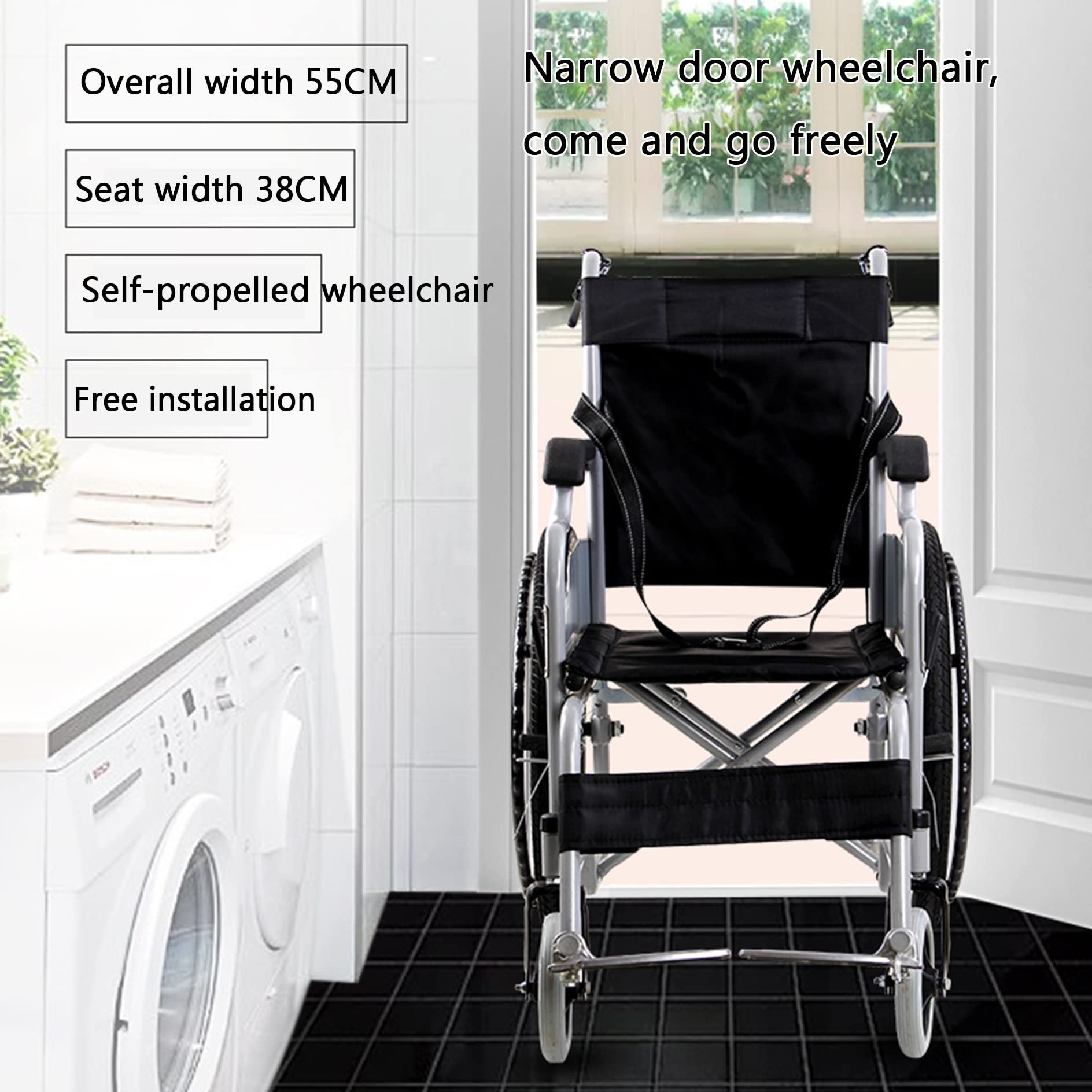 Silla de Ruedas de Transporte Plegablera,Sillas de Ruedas Autopropulsables Plegables Fuertes para Adultos/Black
