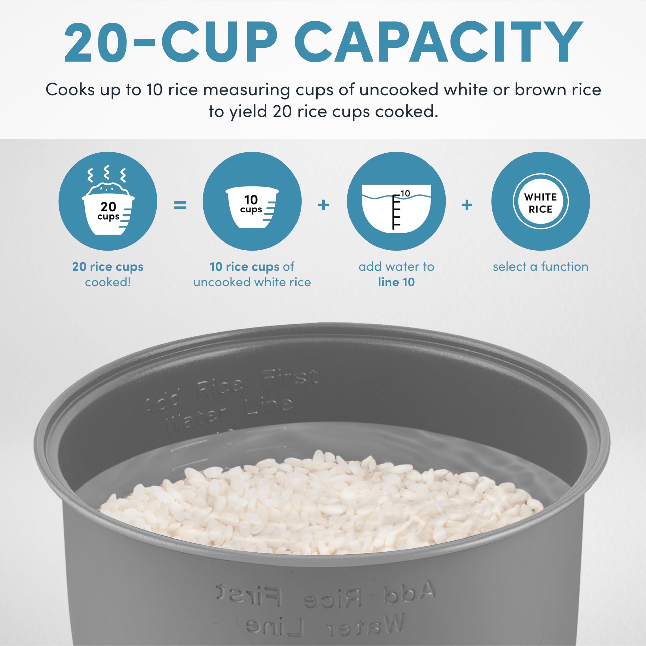 Aroma Housewares ARC-5200SB 2O2O - Olla de arroz y granos, salteado, cocción lenta, vapor, guiso, avena, risotto, sopa, 20 tazas, 10 tazas sin cocinar, acero inoxidable