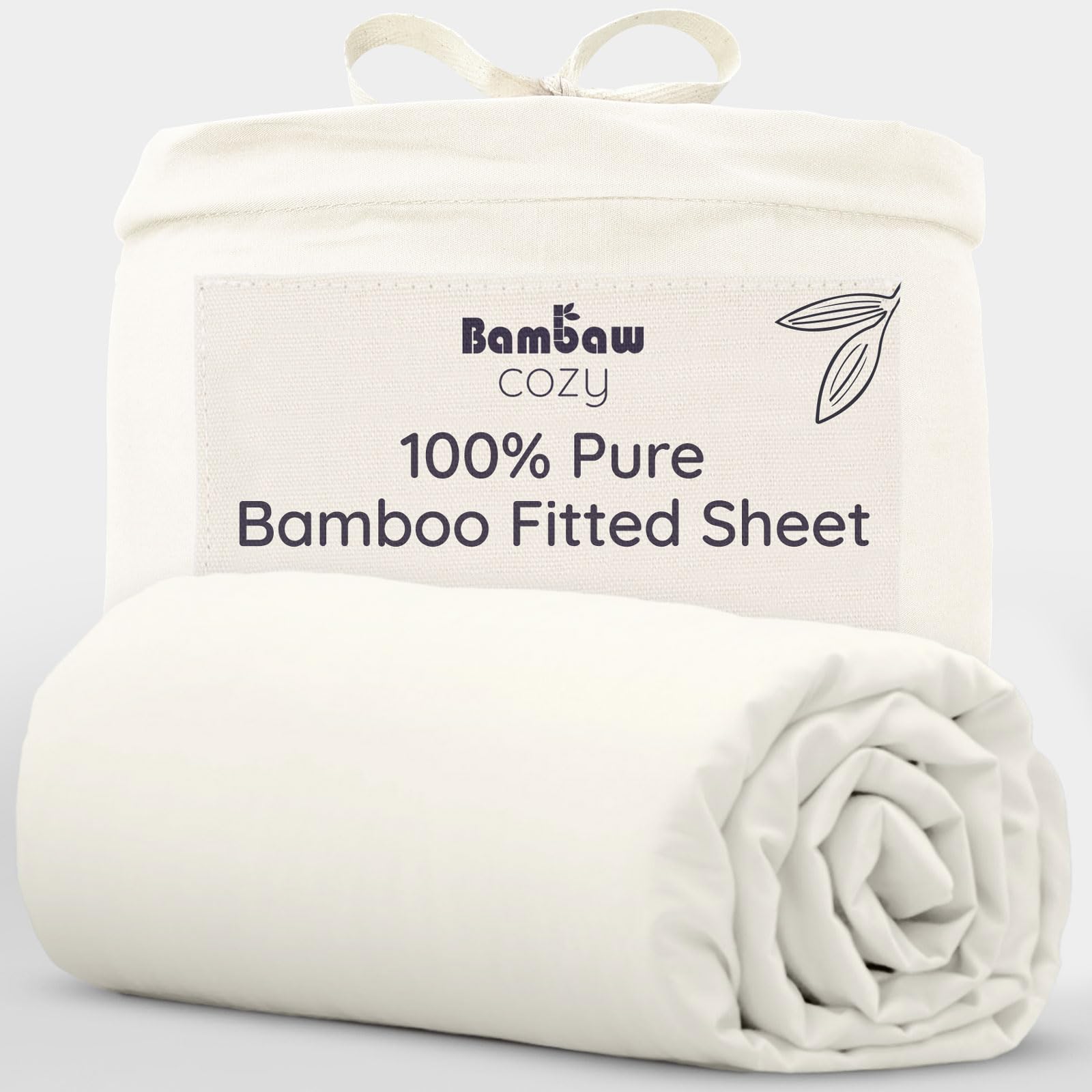 Bambaw Bamboo Fitted Sheet, Large Pocket 90 x 200 cm, for Thick Mattresses up to 35 cm, Anti-Sweat and Hypoallergenic Fitted Sheet, Durable Bamboo Bedding, Anti Dust Mite Bedding (Ivory)