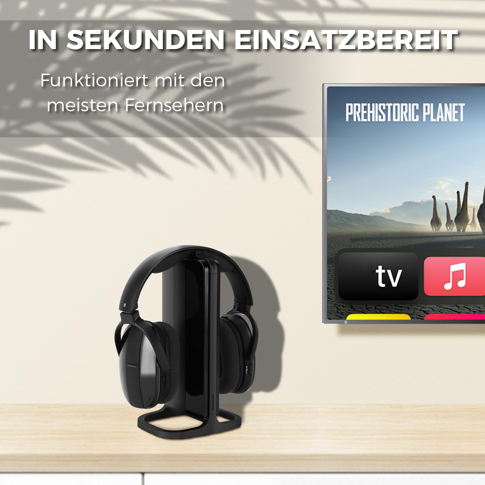 Funkkopfhörer Kabellos für TV – TV Kopfhörer Kabellos mit Ladestation & RF-Sender, Seniorenfreundliche Over-Ear Kopfhörer für Fernseher, Kompatibel mit den meisten Fernsehern