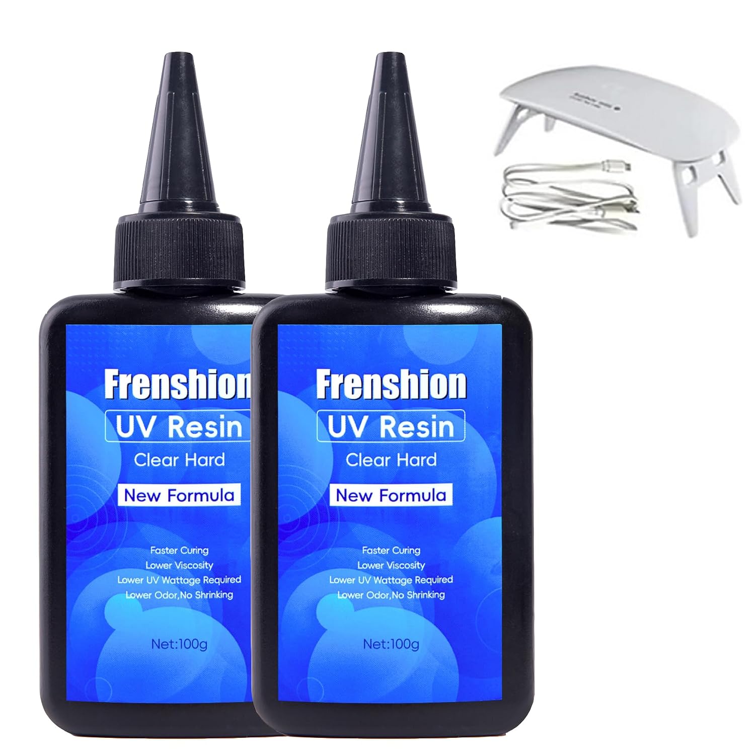 Mini Lamp+5x100G UV Resin,Upgrade Formula Crystal Clear UV Resin Solar Cure Sunlight Activated Hard UV Resin Kit for Jewelry Earrings Necklace Bracelet Making, Casting& Coating and DIY Craft