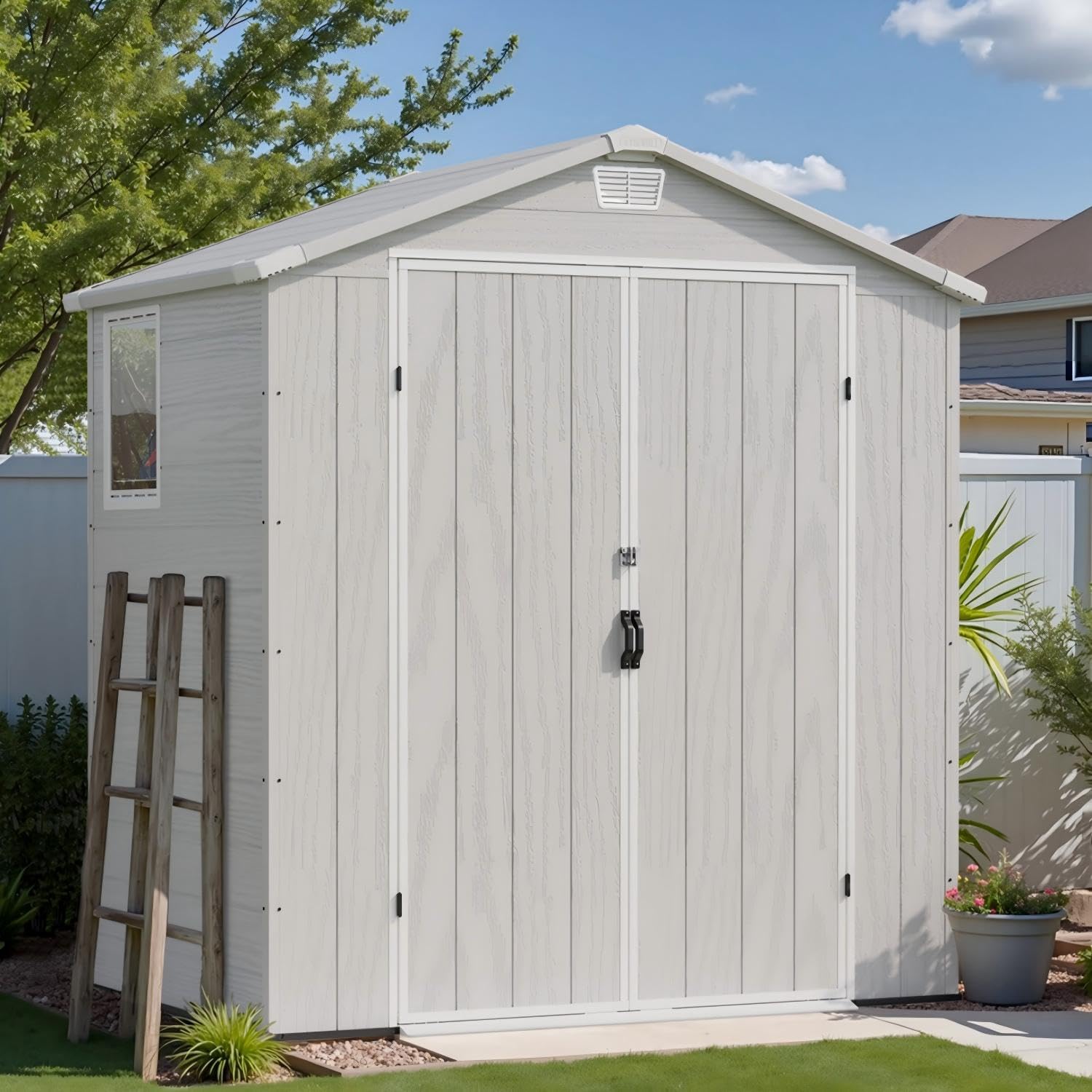 Photo 1 of **incomplete set** ** only box 4/4**
6X4 FT Plastic Outdoor Storage Shed with Floor, Resin Tool Sheds with Lockable Door and Window, Weather-Resistant Garden Shed, Easy Assembly for Backyard, Patio, Light Grey