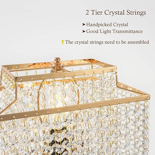 Miniatura 3 de Popity home Lámpara de mesa de cristal dorado con hermosa mesita de cama de doble cubierta lámparas de escritorio doradas con elegante pantalla de