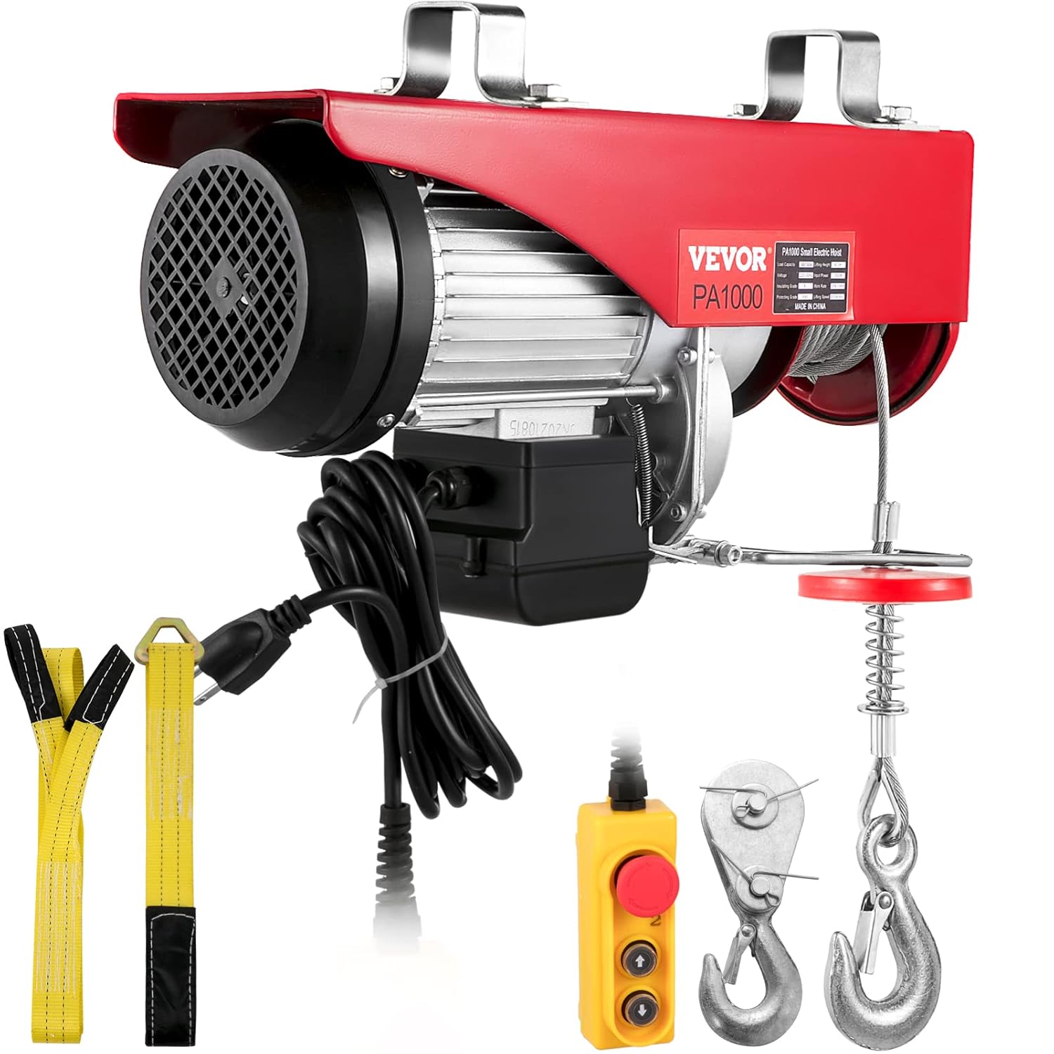 VEVOR Electric Hoist, 2200LBS Electric Winch, Steel Electric Lift, 110V Electric Hoist with Remote Control & Single/Double Slings for Lifting in Factories, Warehouses, Construction Site, Mine Filed: Industrial & Scientific