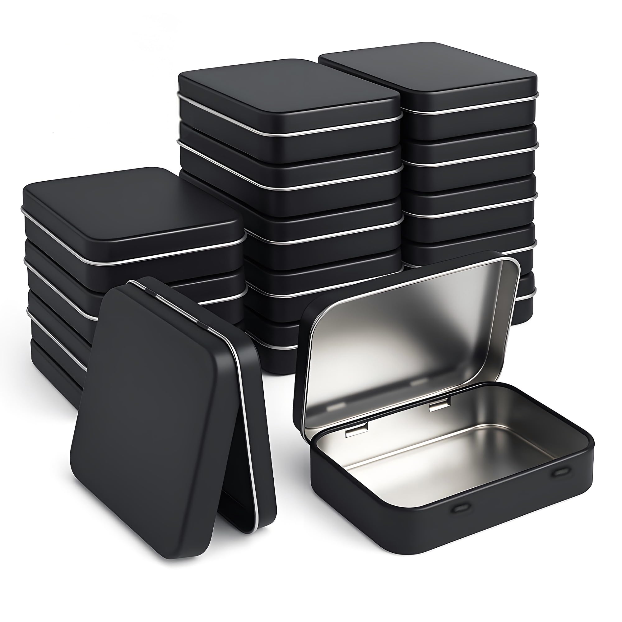 20-Pack Black Hinged Tin Boxes for Nail Art