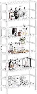 HITNET Bookshelf, 6-Tier Tall Bookcase Freestanding Bamboo Book Shelf Bathroom Storage Organizer with Adjustable Shelves, White