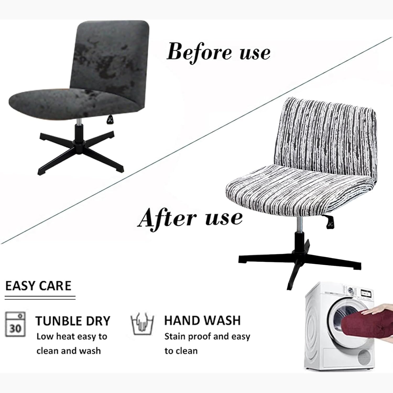 Armless Chair Cover, Embossing Jacquard Fabric, Criss Cross Design, Mid Back, Elastic Closure, Modern Style, for Office and Vanity Chairs (03)