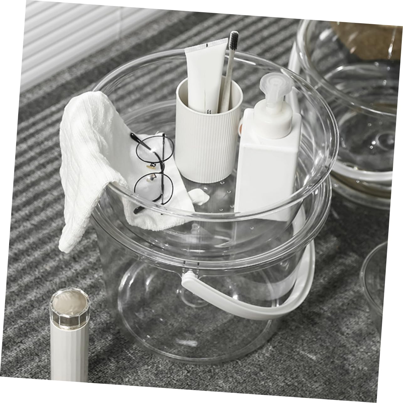 Cubos De Limpieza Transparentes Tapa 2 Piezas, Cubo Pequeño para Fregar Ligero Asa, Organizador Doméstico Multifuncional para Lavar Pies, Lavar Cara y Ropa Casa