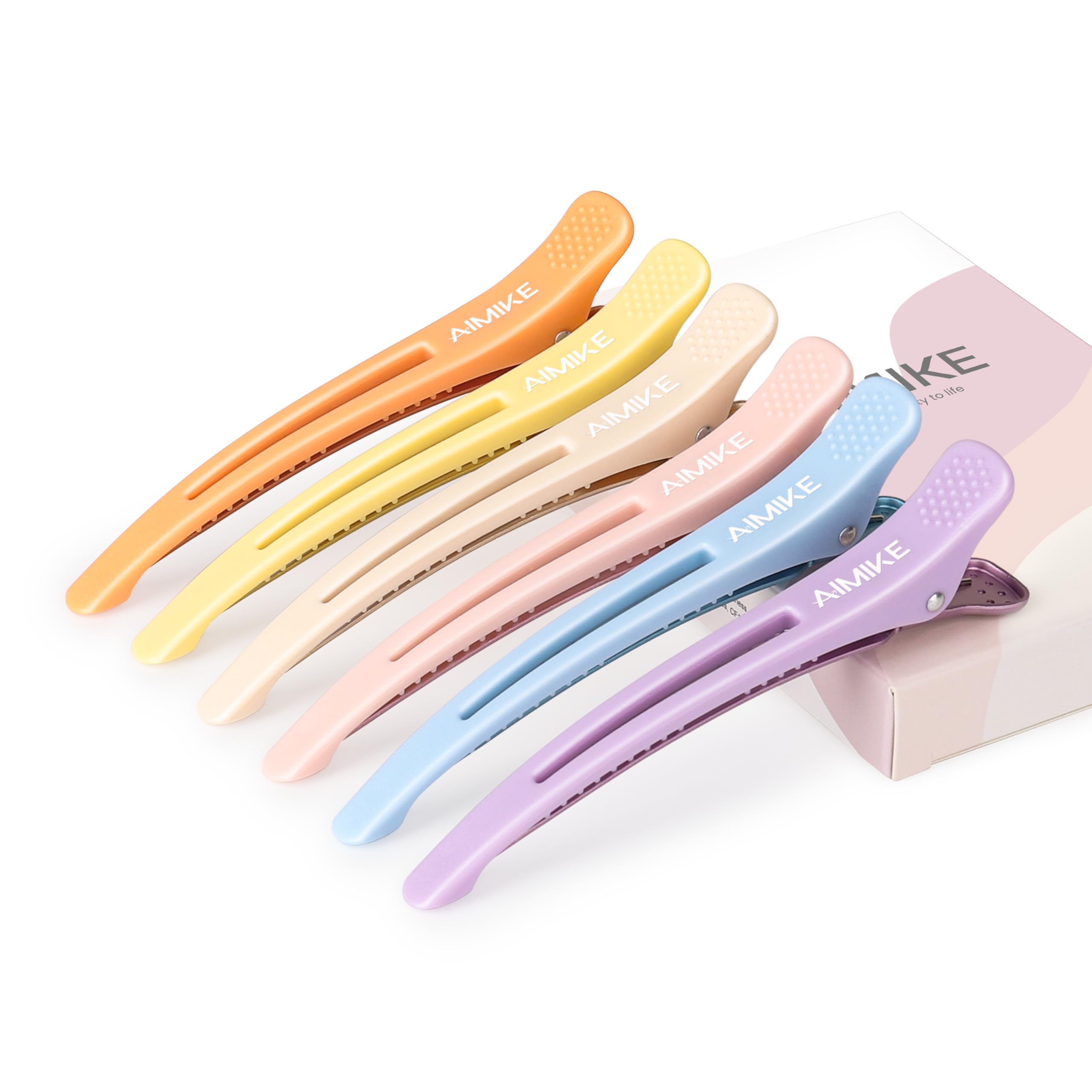 AIMIKE Pinzas Pelo Peluqueria,6Pcs Seccionamiento Pinzas Pelo Profesional para Salón y el Hogar, Antideslizante No-Trace Pinzas Pelo Mujer Peluqueria con Banda de Silicona-Macaron
