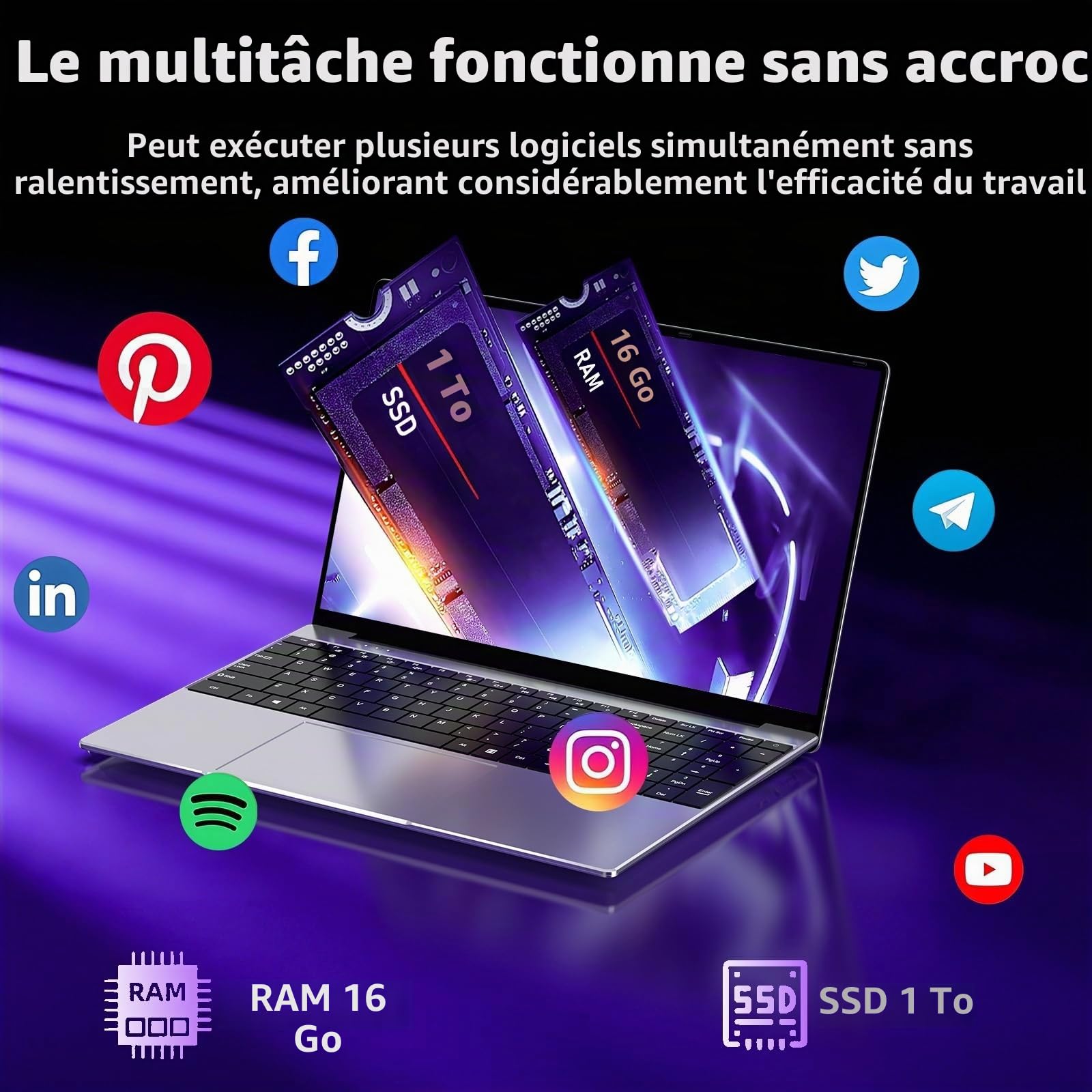 FUNYET Ordinateur Portable,2026 Portable da 15,6 pollici,16 GB di RAM, 1 TB di SSD,Core i7-7600U Laptop PC,IPS FHD 1920 * 1080 Notebook,5000 mAh,WiFi5,Tastiera retroilluminata