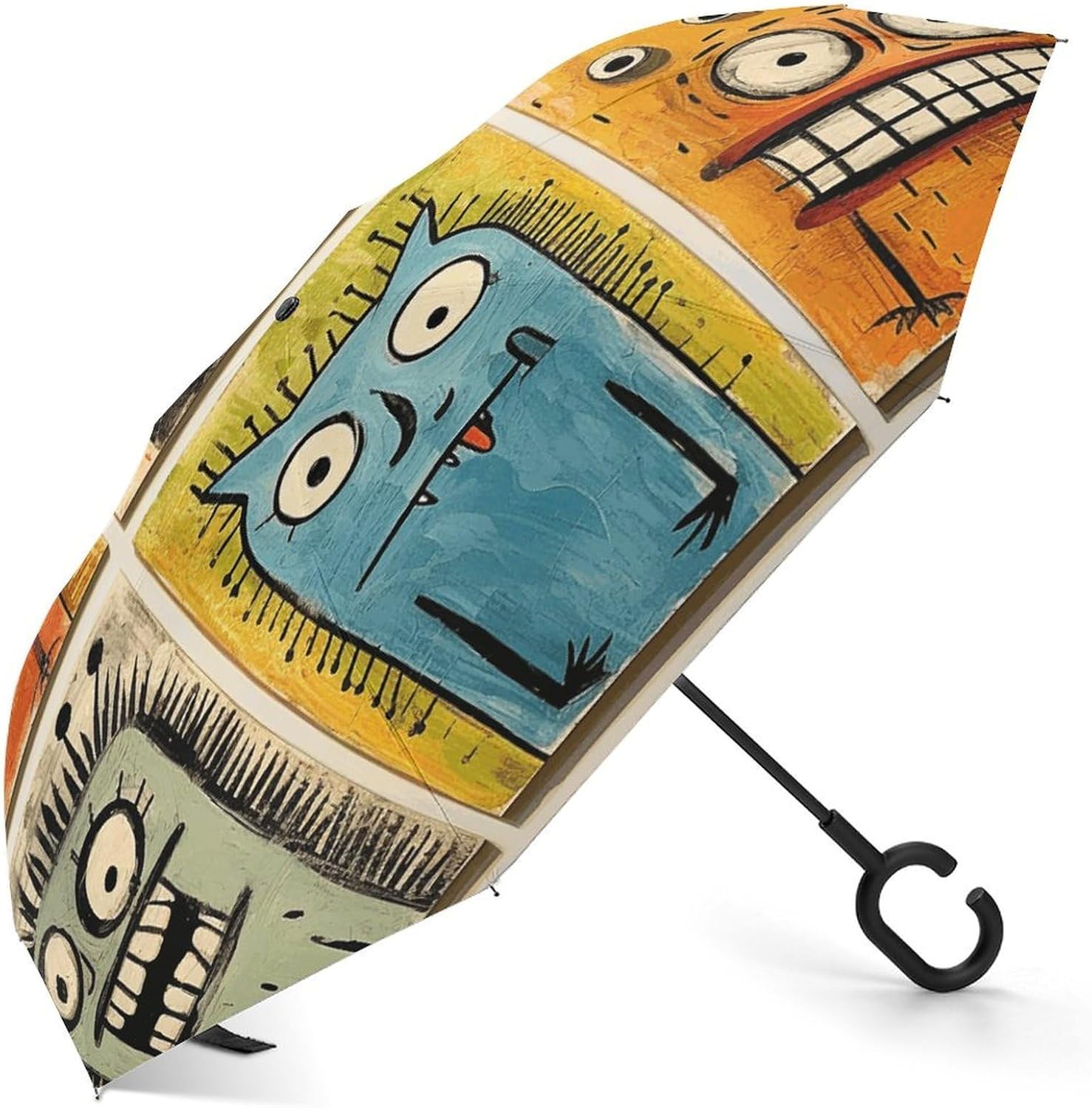 Freestyle Painting Reverse Umbrella Auto Close Windproof,Inverted Umbrella Double Layer,C-Shaped Handle,Golf Umbrella to Perfect for Travel,Car,Commute,Women Men