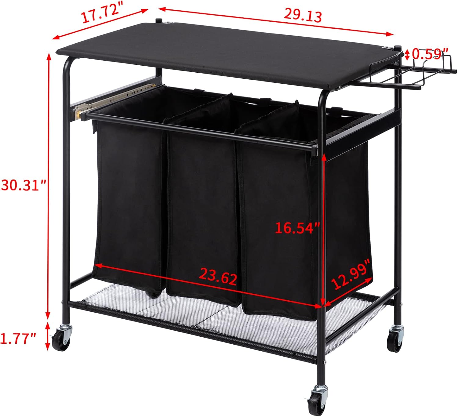 Tор Rаtеd ALIMORDEN Laundry Sorter Cart with Ironing Board Rack Heavy Duty 3 Bags Classic Rolling Side Pull Laundry Hamper Sorter with 4 Wheels Black