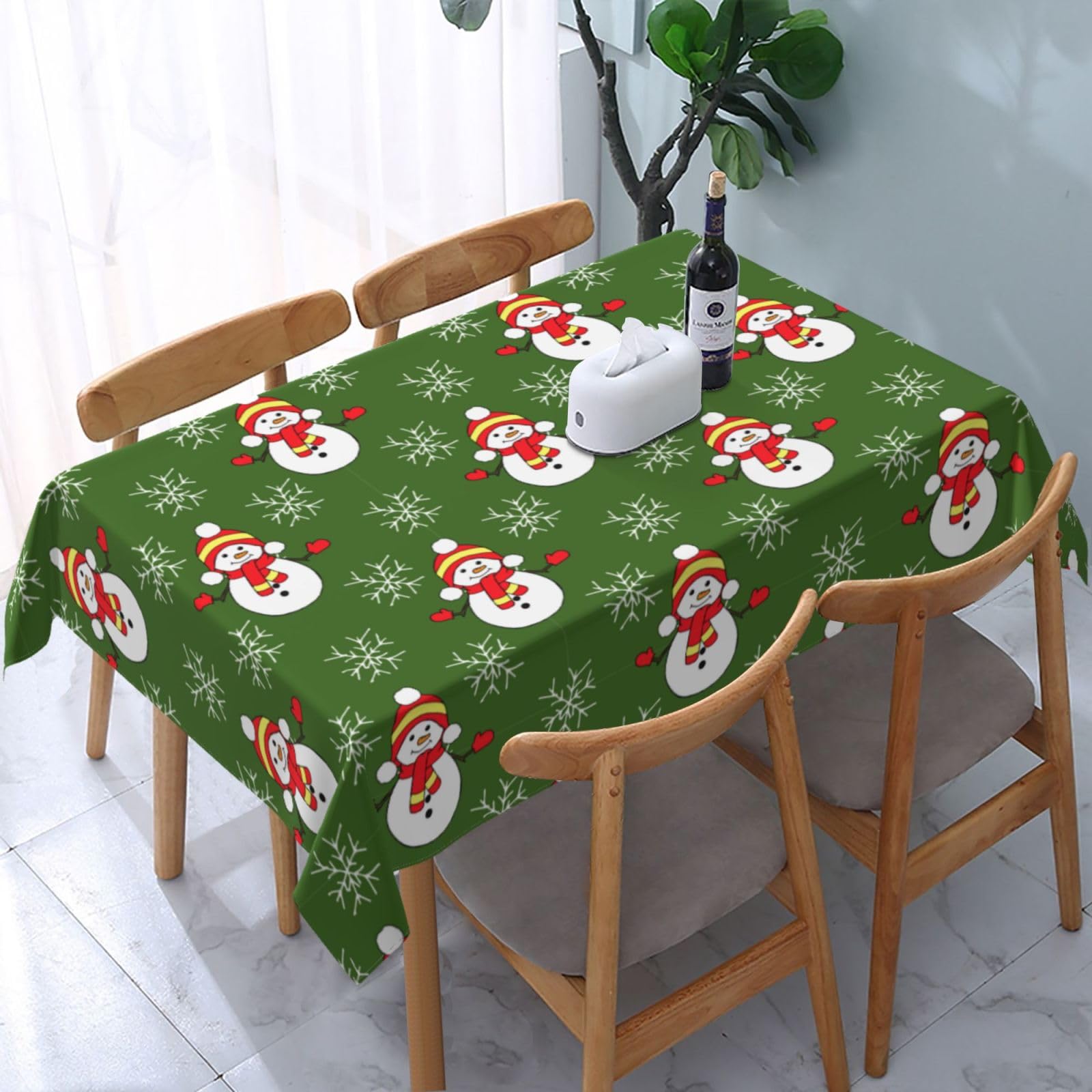 JunHeArt Merry Christmas Cute Santa Pattern Tablecloth Rectangle Table Cover Washable Table Cloths Decor For Kitchen 54" X 72"