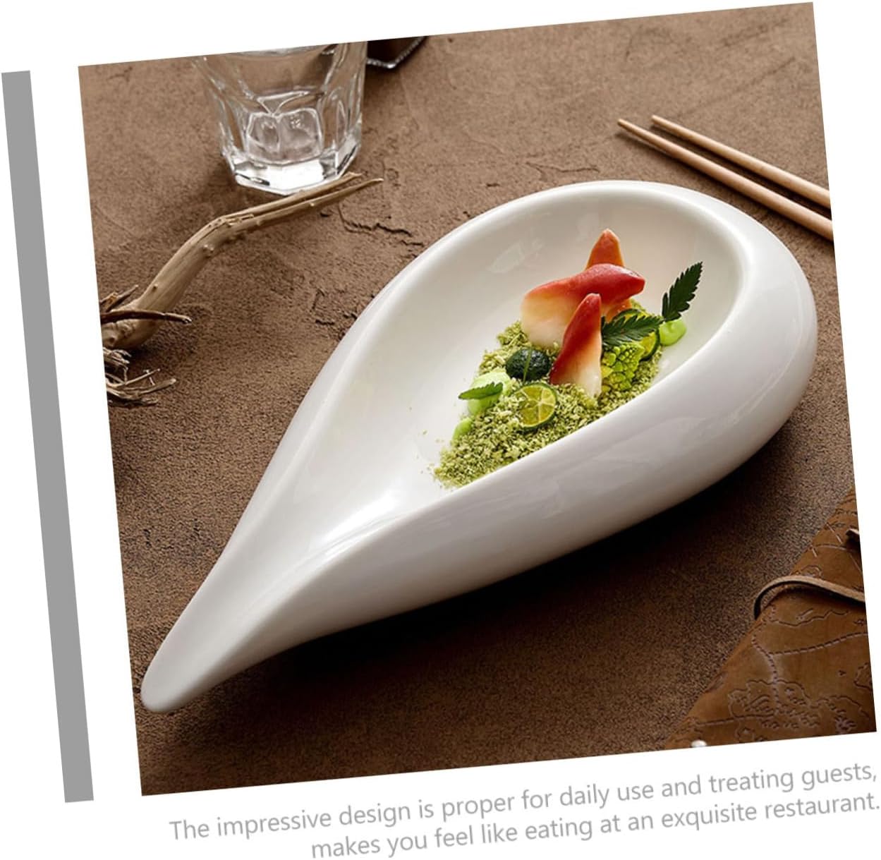 PRETYZOOM Ceramic Food Serving Plate Unique Water Drop Design and Easy to Clean for Fruits Seasoning and Appetizers for Restaurants and Home Use