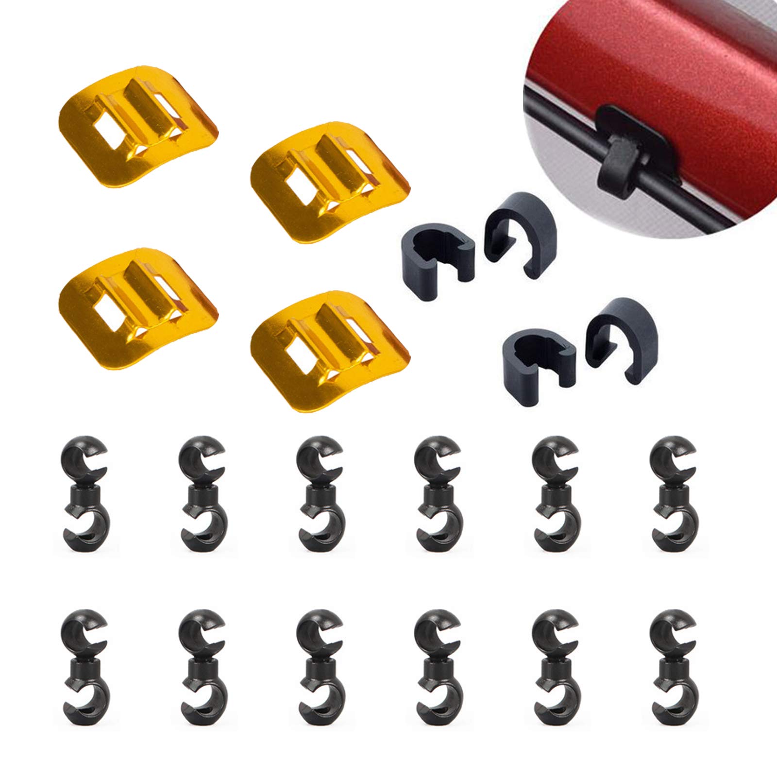 Zaky Fahrrad C-Clip Kabelführung Rotierende S-Haken Clips für MTB Road Mountainbike Guide (Golden) 18 Stücke