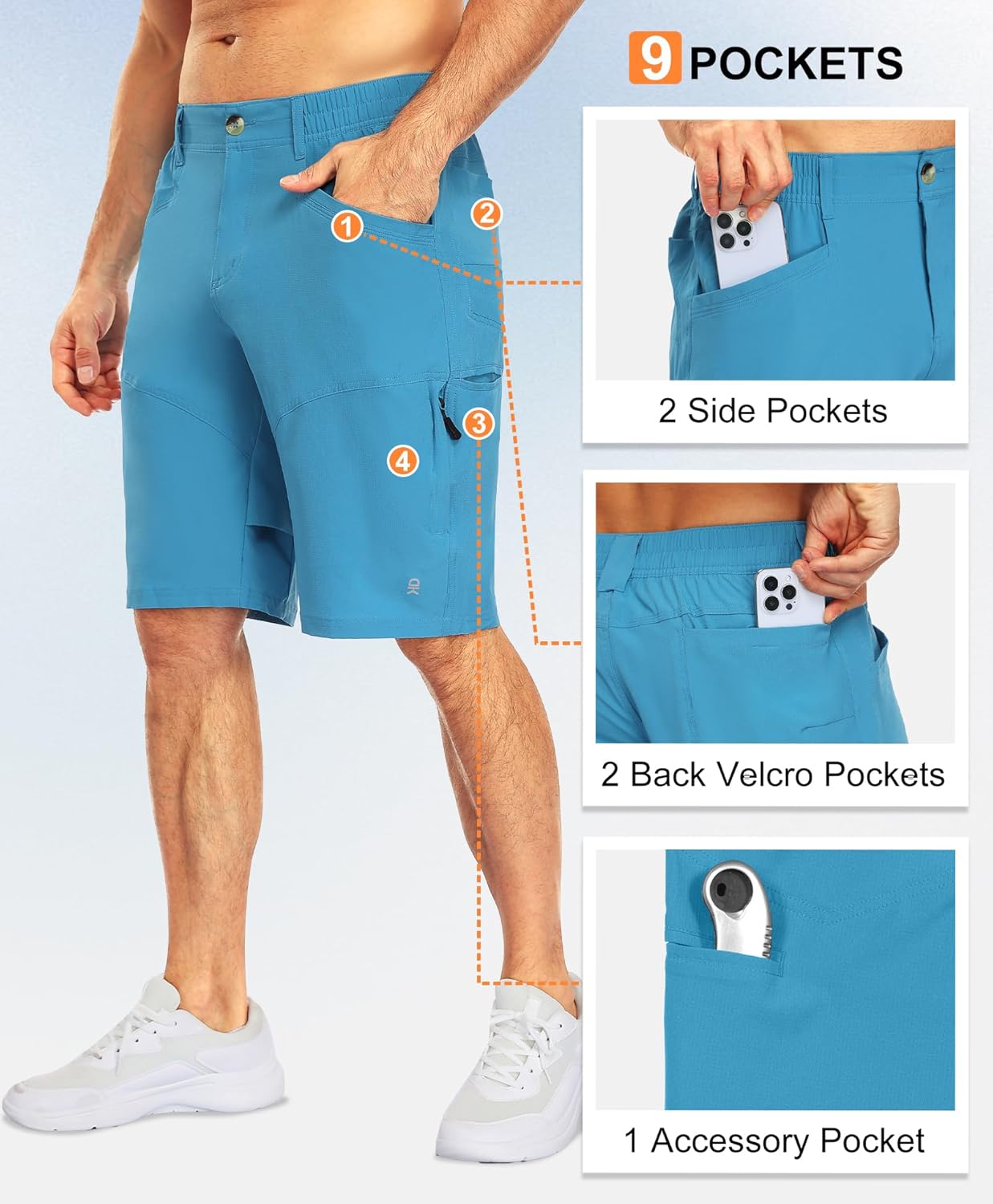 Little Donkey Andy Men's Hiking Cargo Shorts Quick Dry Waterproof Lightweight Golf Shorts Stretch Casual Short with 9 Pockets