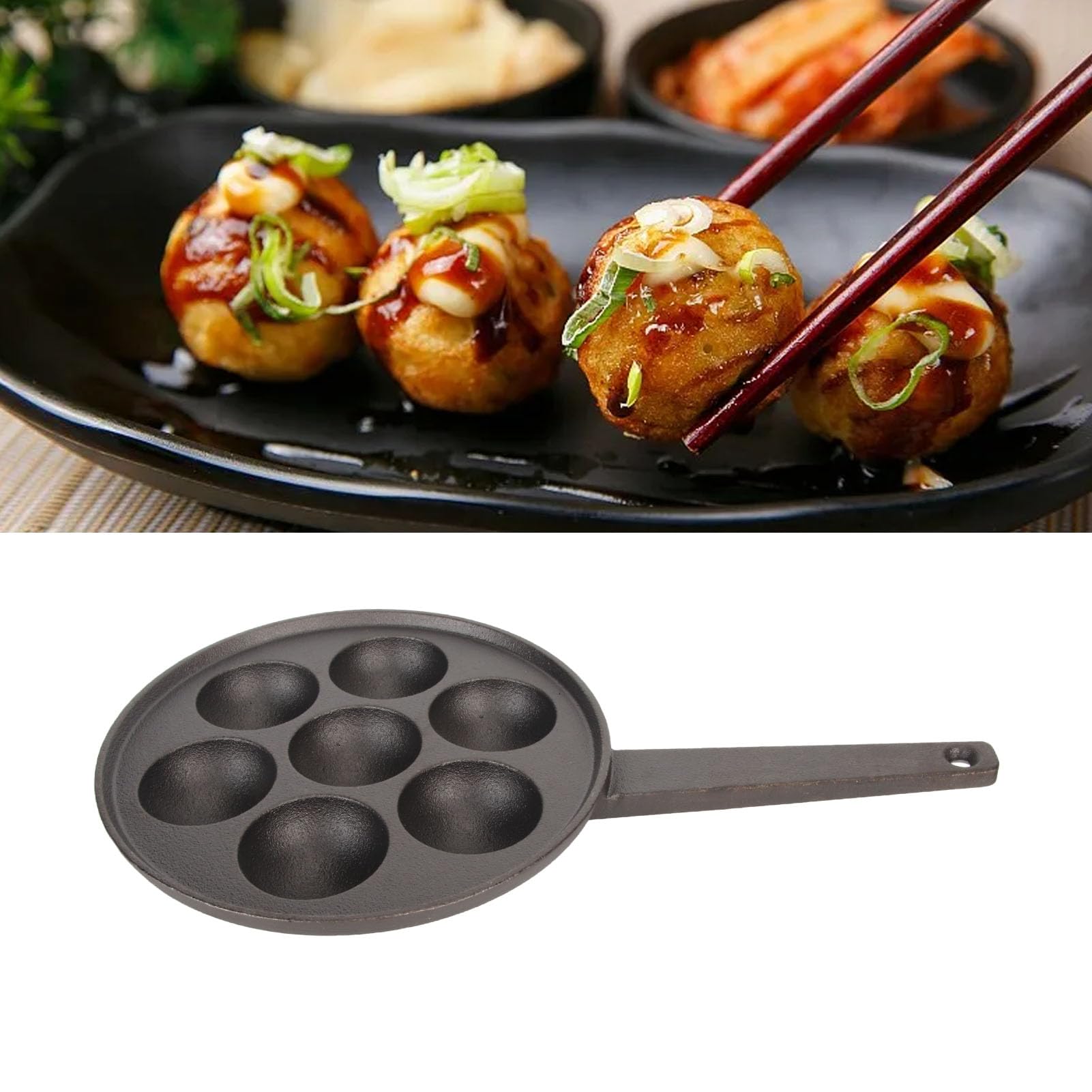 Sartén Takoyaki Antiadherente, 7 Agujeros de Hierro Fundido Takoyaki Maker Takoyaki Grill pan para el Hogar, Cocina, Restaurante, Hotel