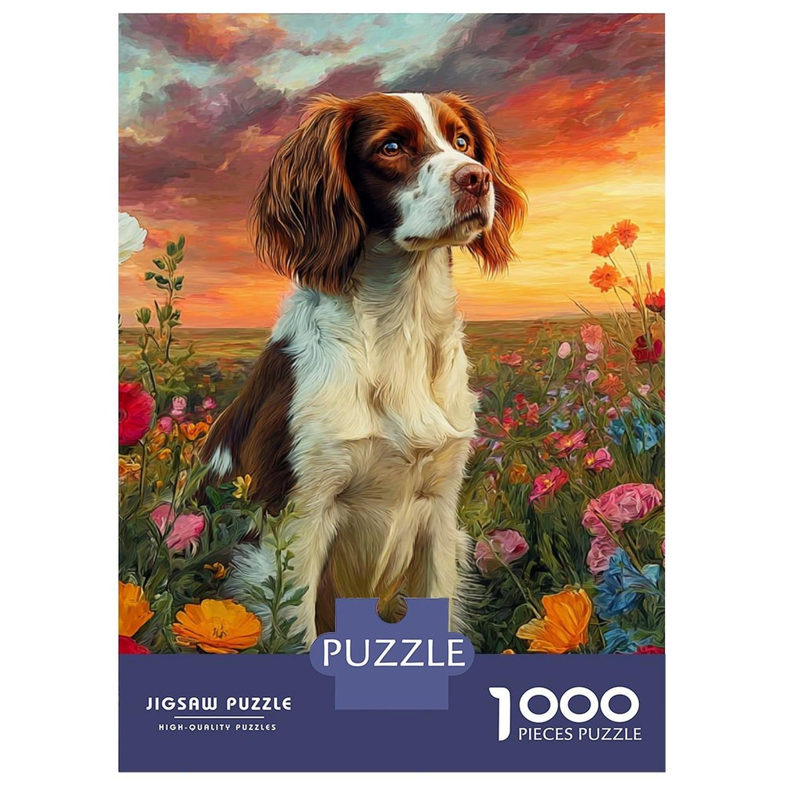 Puppy Recycled Cardboard 1000 Piece Dog in Vibrant Flowers Jigsaw, Stress Relief, Personalised, Wall Decor & Home Leisure 38x26cm/1000pcs — image 1
