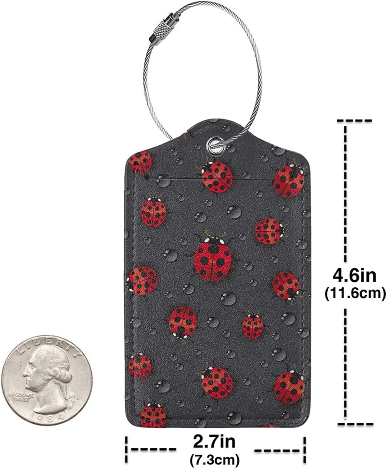 Buyidec 2 Pack Ladybug Rain Luggage Tags for Suitcases, Leather Baggage Tag with LoopName Id Card Cover Travel Bag Labels Set for Women Men Boys Girls Kids
