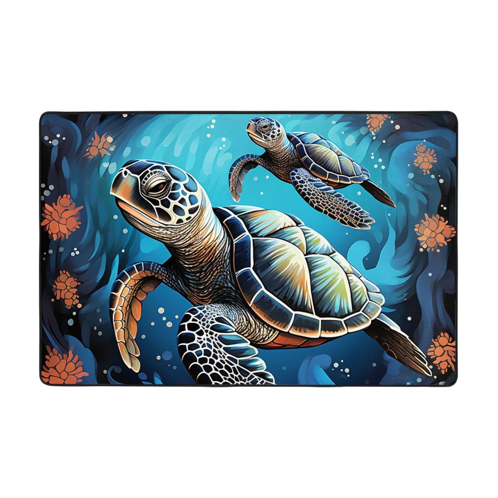 Tapis de chambre tortue de mer moderne en peluche courte douce lavable et antidérapante