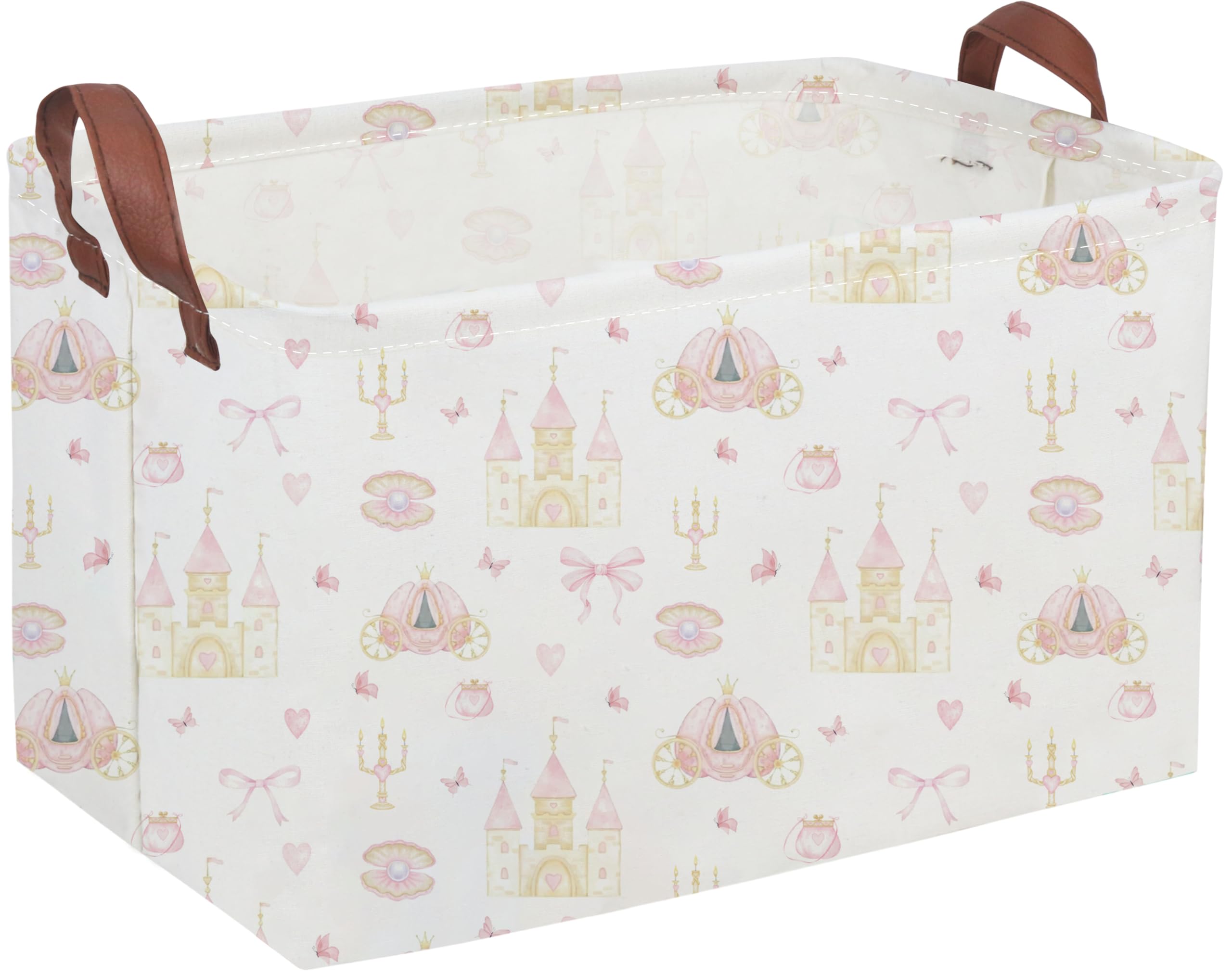 Rectangular Pink girl princess basket,Pink Baskets,Collapsible waterproof storage basket,Books Box,Girl room Decor,Gift Baskets(Pink Princess)