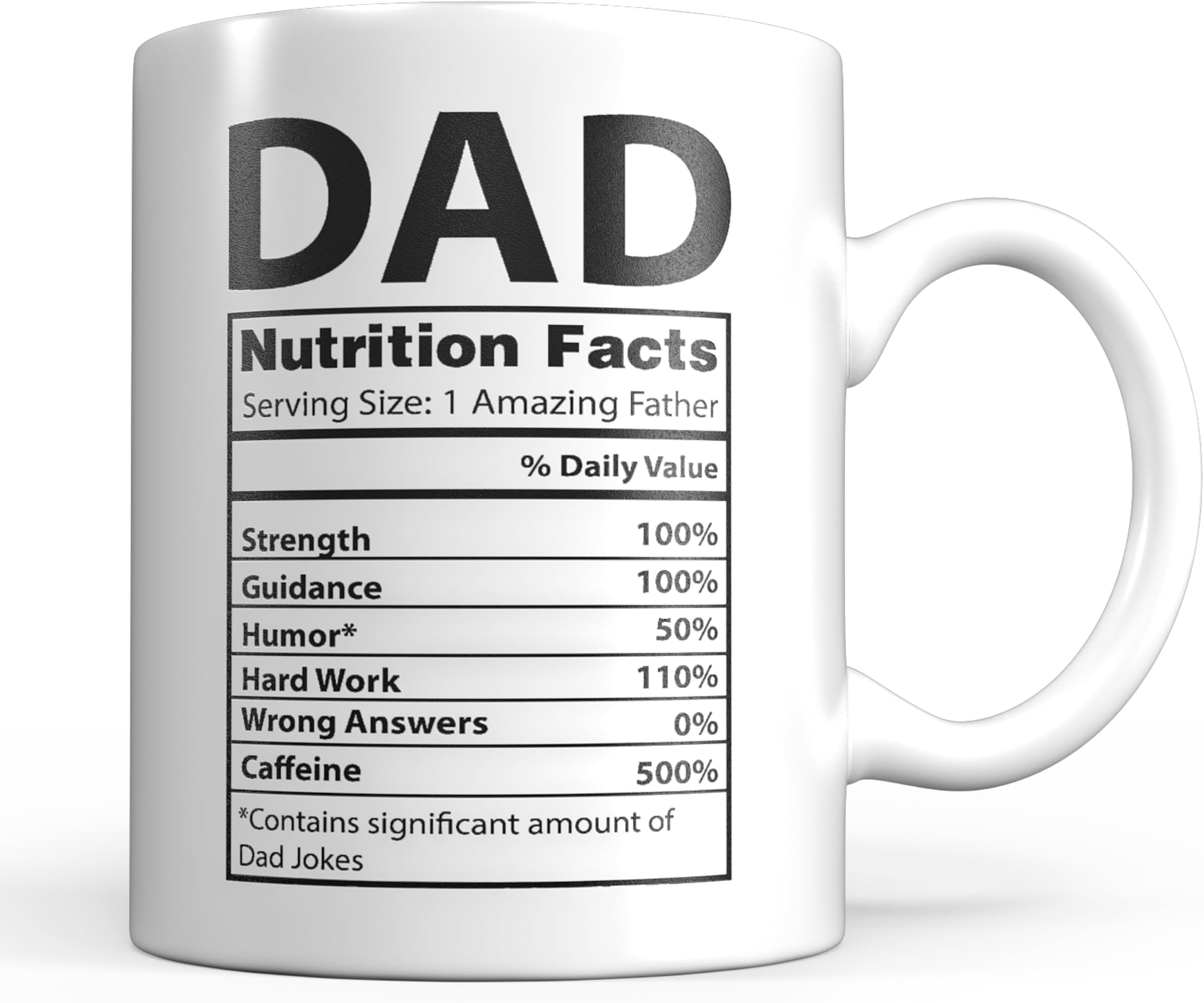 Funny Gifts for Dad - 11 oz Ceramic Dad Coffee Mug from Daughter or Son - Daddy Cup with Nutritional Facts - Thoughful Birthday or Father’s Day Present - White Mug for Morning Coffee