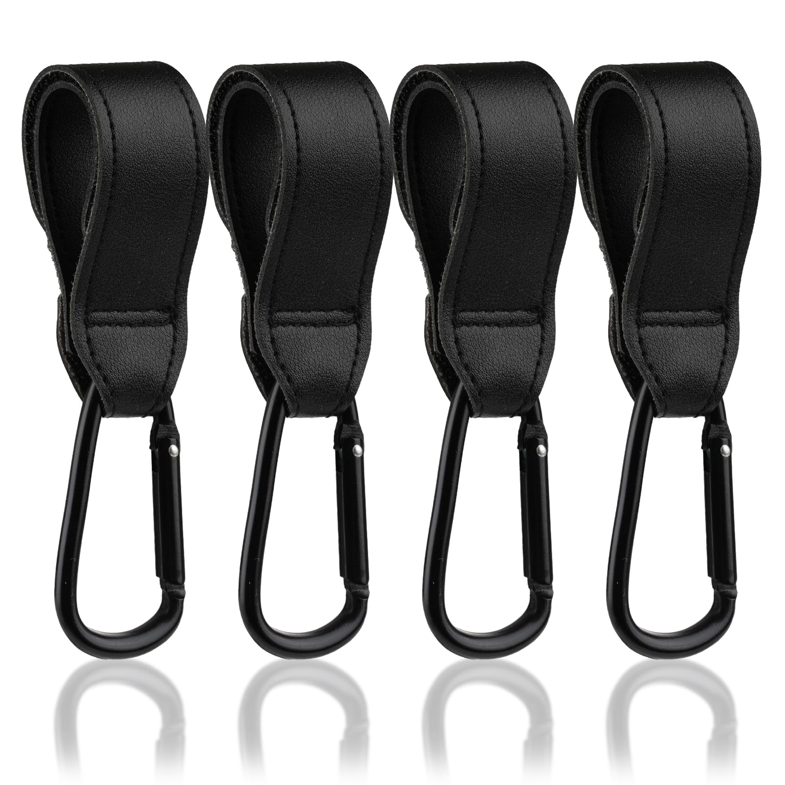 4Stück Kinderwagen Haken für Taschen,Kinderwagen Taschenhalter aus Leder,Kinderwagenhaken für Wickeltaschen,Universelle Kinderwagen Anhänger,Kinderwagen Zubehör Taschenhaken(Schwarz)