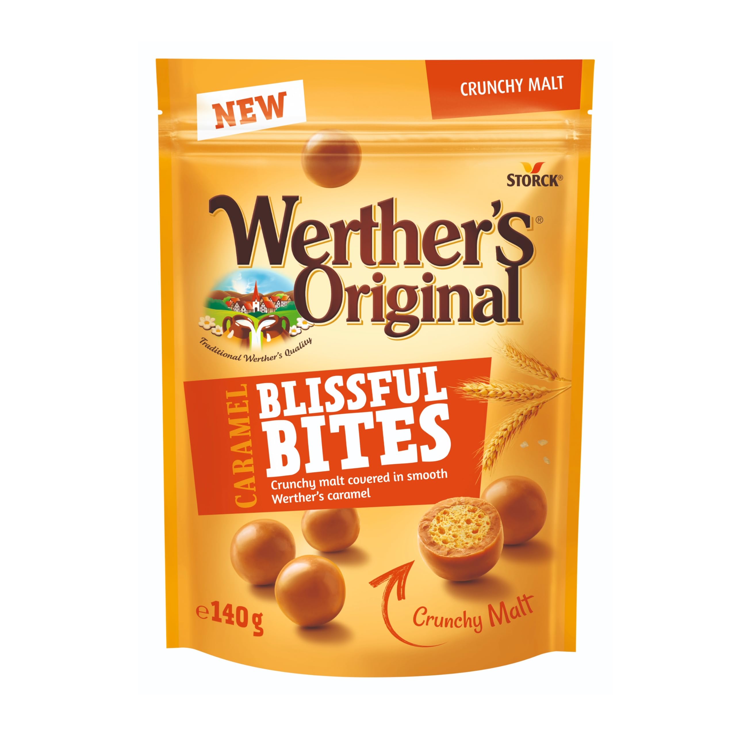 Werther's Original Caramel Blissful Bites, Irresistible Crunchy Malt Flavour Caramel Treats, Vegetarian, 140 g (Pack of 1)