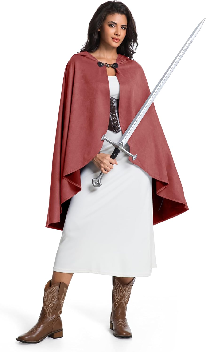 Medieval Hooded Cloak for Women Men Renaissance Hobbit Halloween Costume Cape Short Pile Wizard Witch Outfit