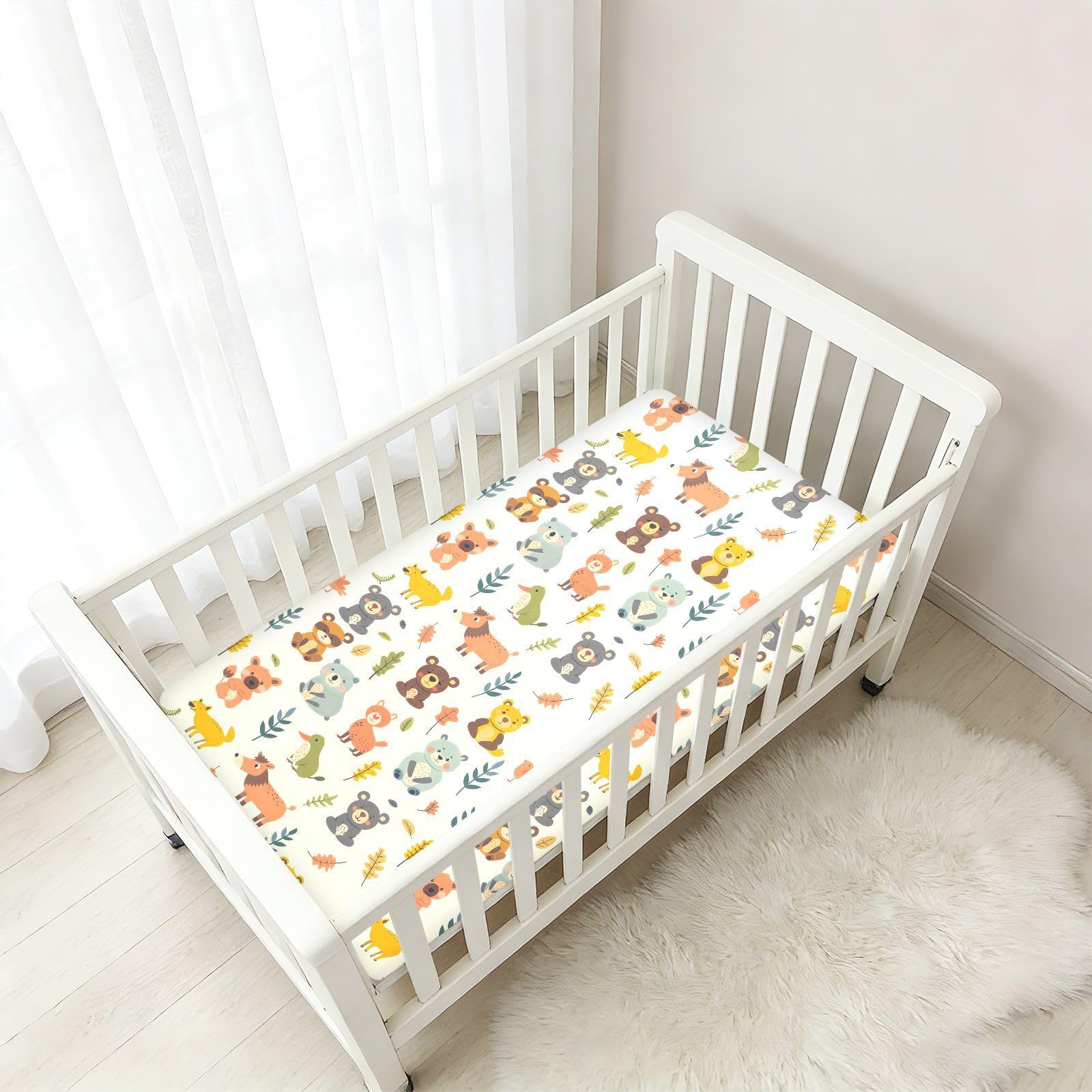 Drap-housse pour lit de bébé Motif animaux mignons pour garçons et filles 71,1 x 132,1 cm