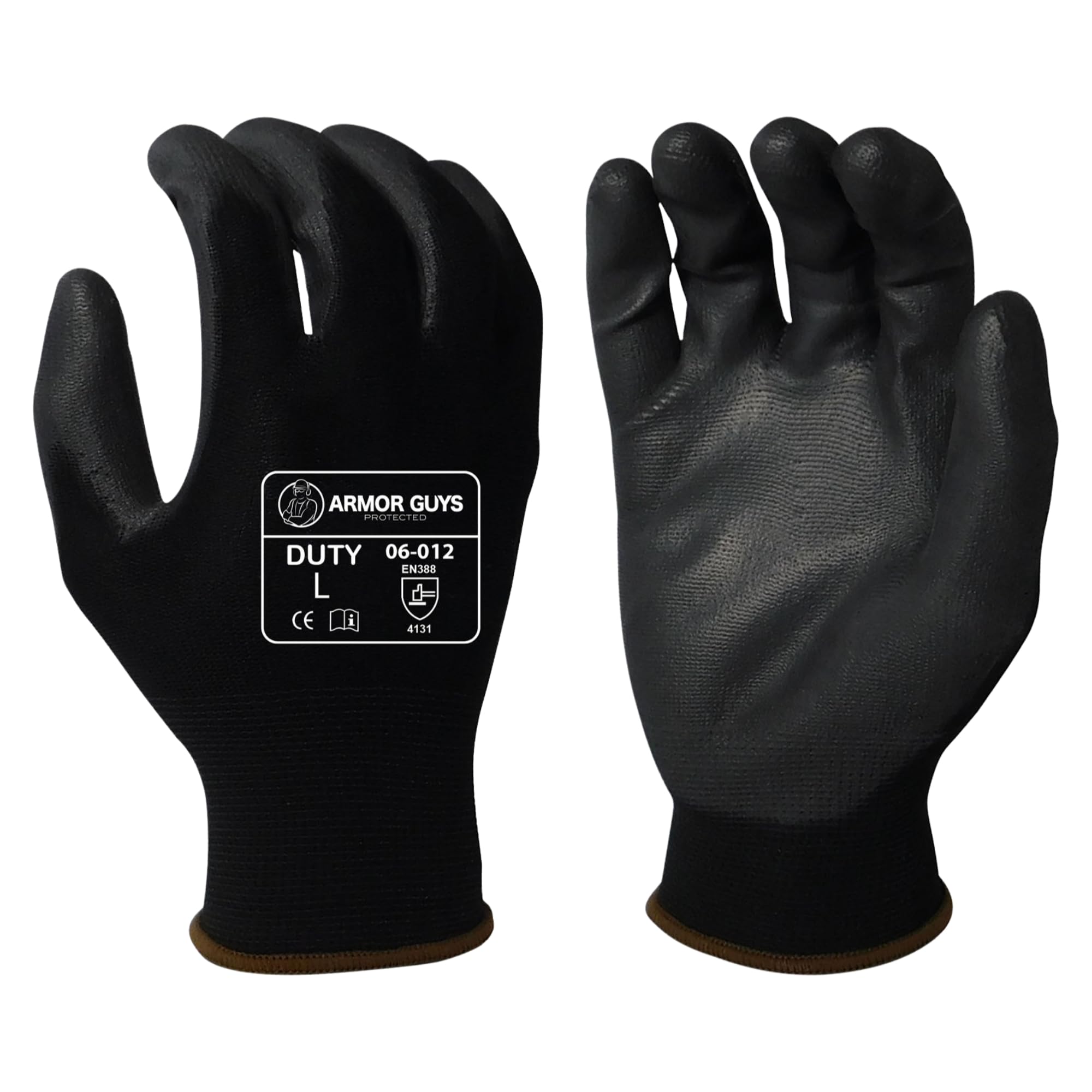 Armor Guys Multi-Purpose Work Gloves 06-012 – Polyurethane Coated Palm for Firm Grip, Breathable Nylon Liner, Black, L