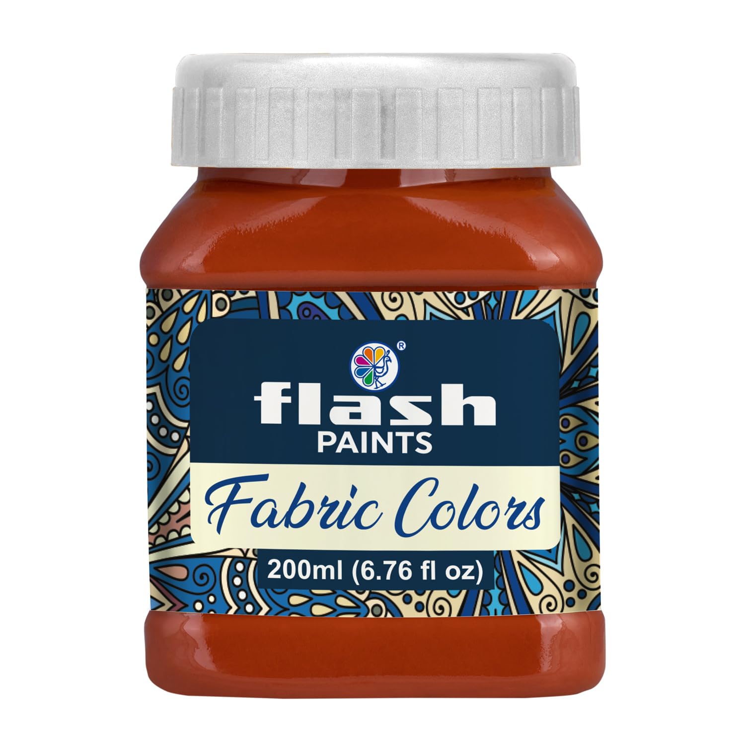 Flash Fabric Color Paint | Burnt Sienna |200 ml, 7 fl oz Each | High Pigment Strength | Non Fading | Indoor/Outdoor | Non Toxic | Multi-Surface Paint | Made In India