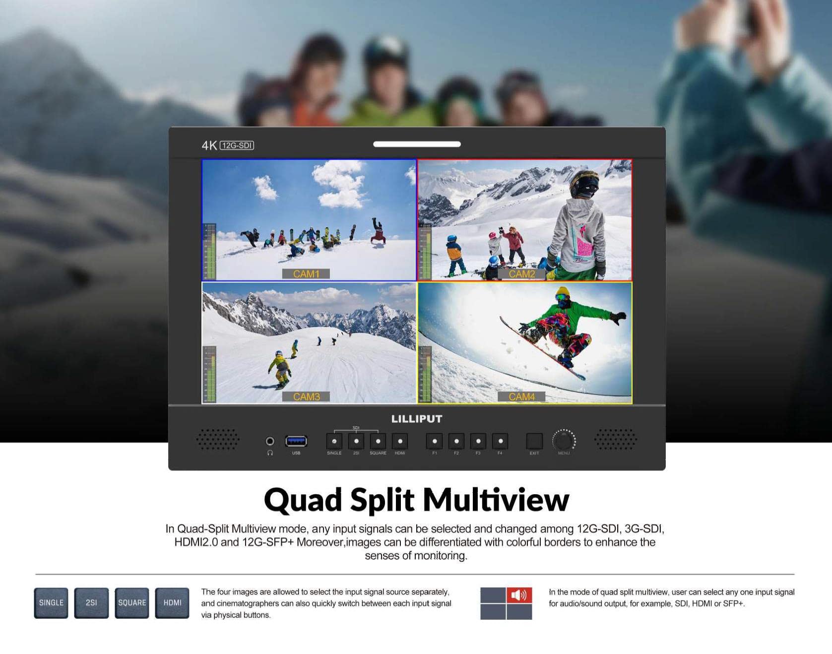 LILLIPUT Q13 Moniteur de diffusion 33,3" Quad View 3D LUT HDR 12G-SDI HDMI 2.0 Entrée Sortie écran LCD