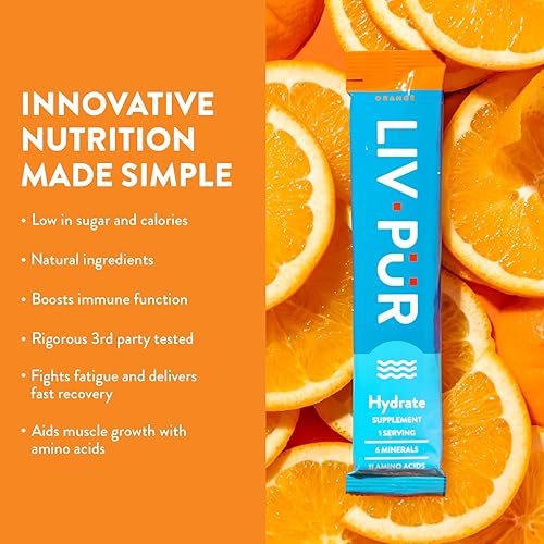 Miniatura 4 de LivPur Hydrate - Paquete de polvo de hidratación  Mezcla de bebida electrolítica  Certificado NSF  Barra de una sola porción fácil de abrir  Sin OMG