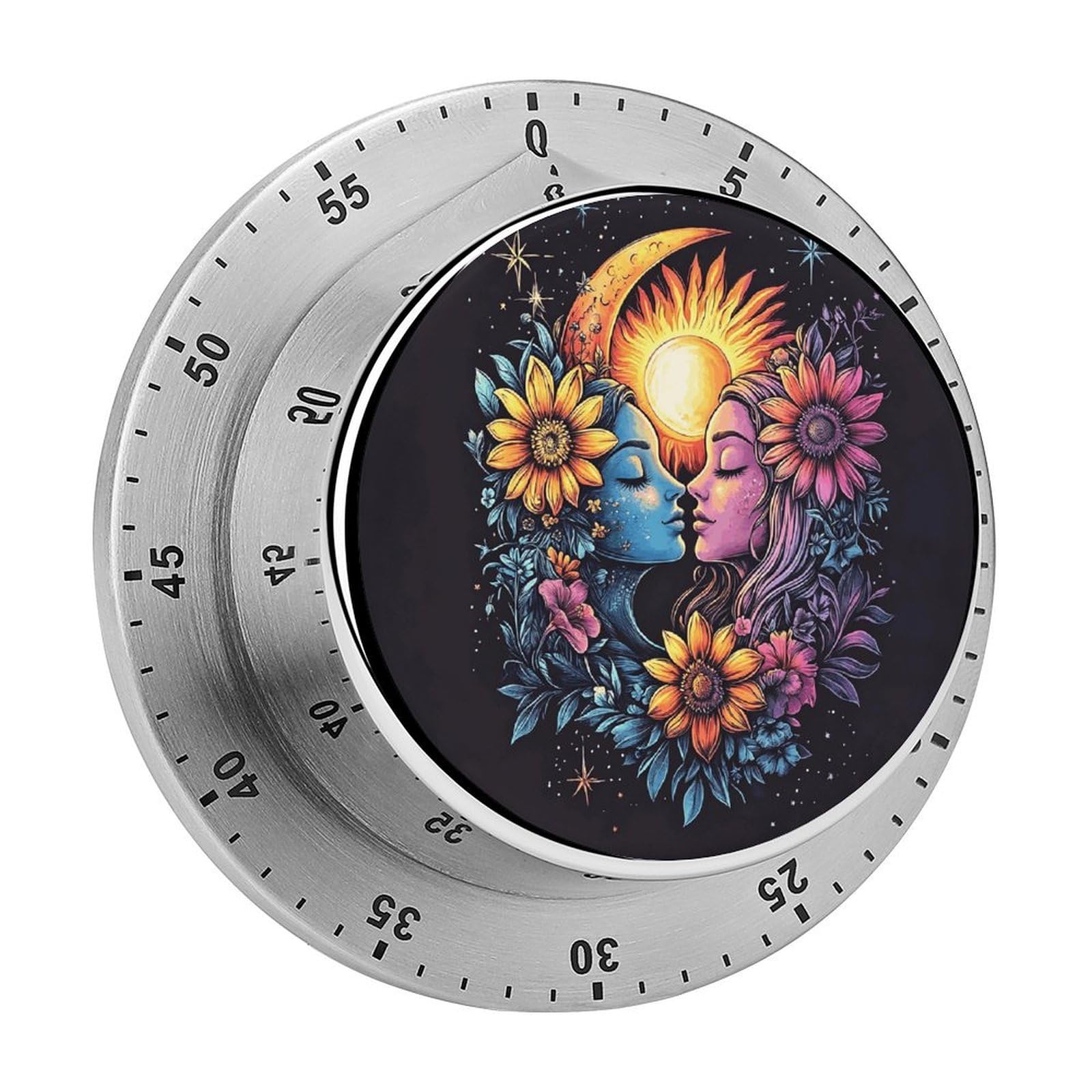 Sun and Moon Mechanical Kitchen Timer 60 Minute Wind Up Magnetic Timer Heavy Duty Stainle…
