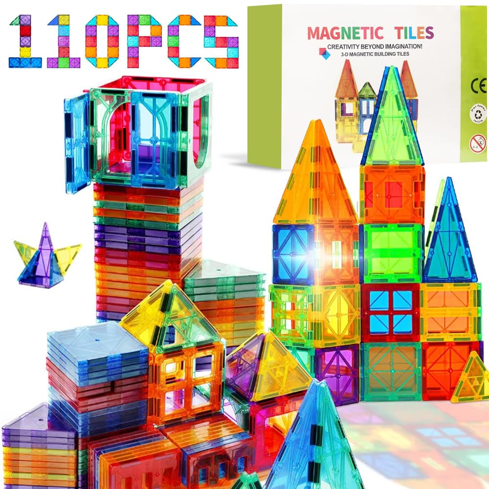EMOTINIA Juguetes Magnéticos Juego de 110 Piezas,Juguetes Construccion 3D,Bloques Magnéticos Juguetes de Construcción,Juego Apilamiento para Niños y Niñas, Imanes Blocks Didacticos,Regalos de Pascua