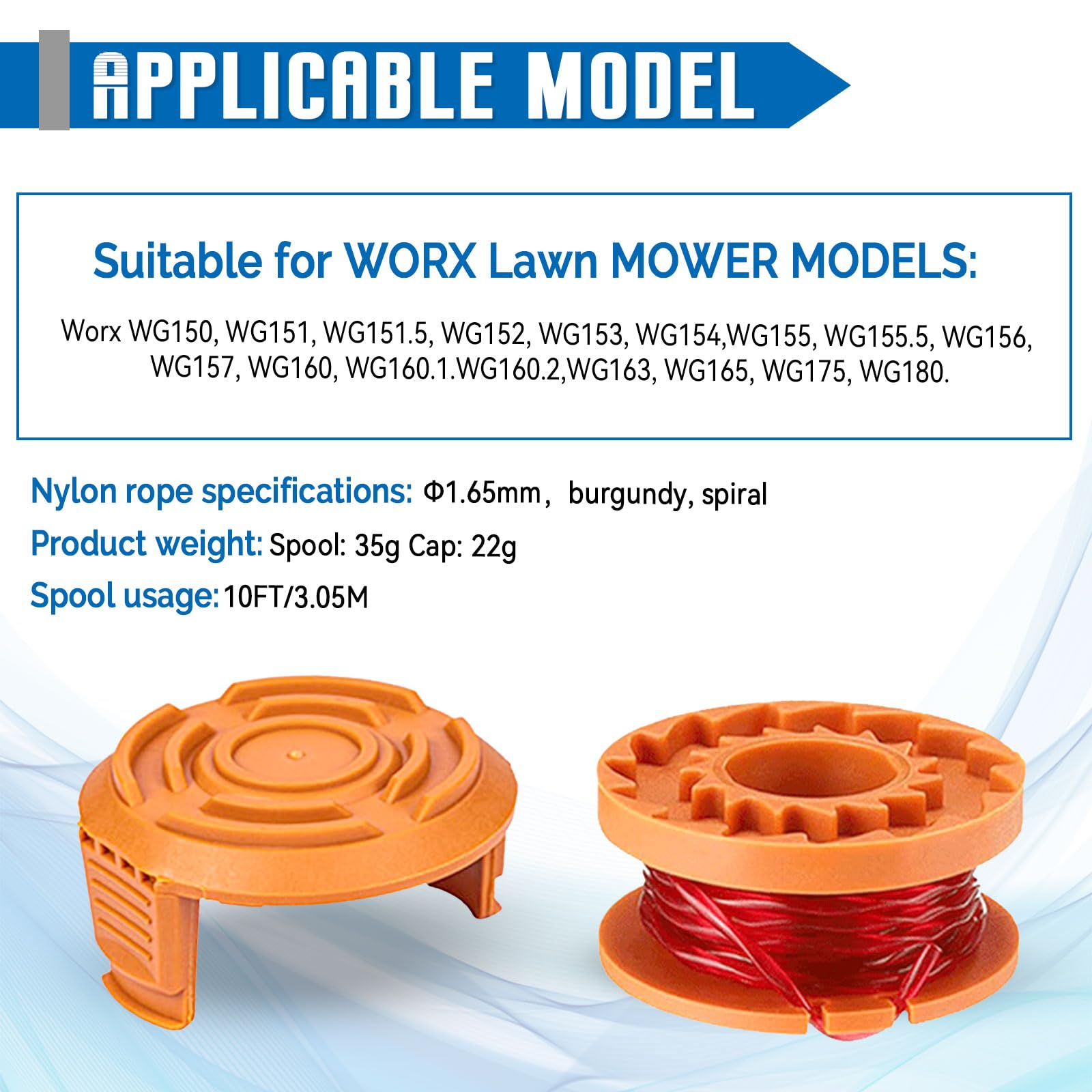 Bobine De Fil De Rechange,Fil De Tonte Fil De Coupe,Compatible Avec Worx,Pièces De Rechange Pour Coupe-bordures(4 Bobine Fil Coupe Bordure,1 Couvercle