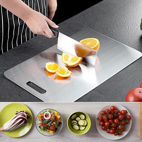 Miniatura 3 de Tabla de cortar grande de acero inoxidable, tablas de cortar de titanio puro para cocina, quesos de metal de grado alimenticio de doble cara, para