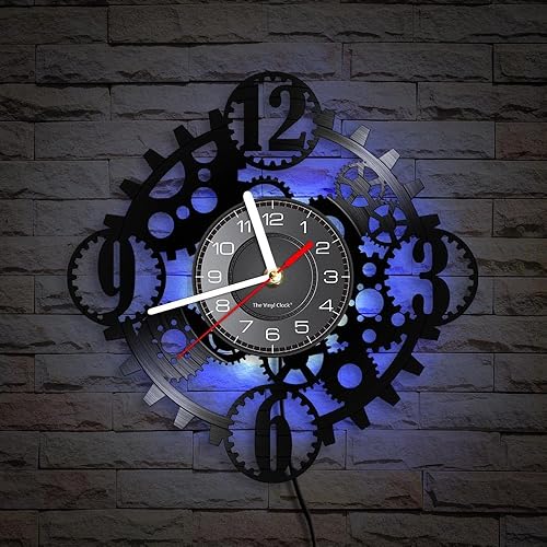 Miniatura 4 de Reloj de pared LED de vinilo de 12 pulgadas con 7 modos luminosos, reloj de pared con luz nocturna analógica silenciosa y sin tictac con números