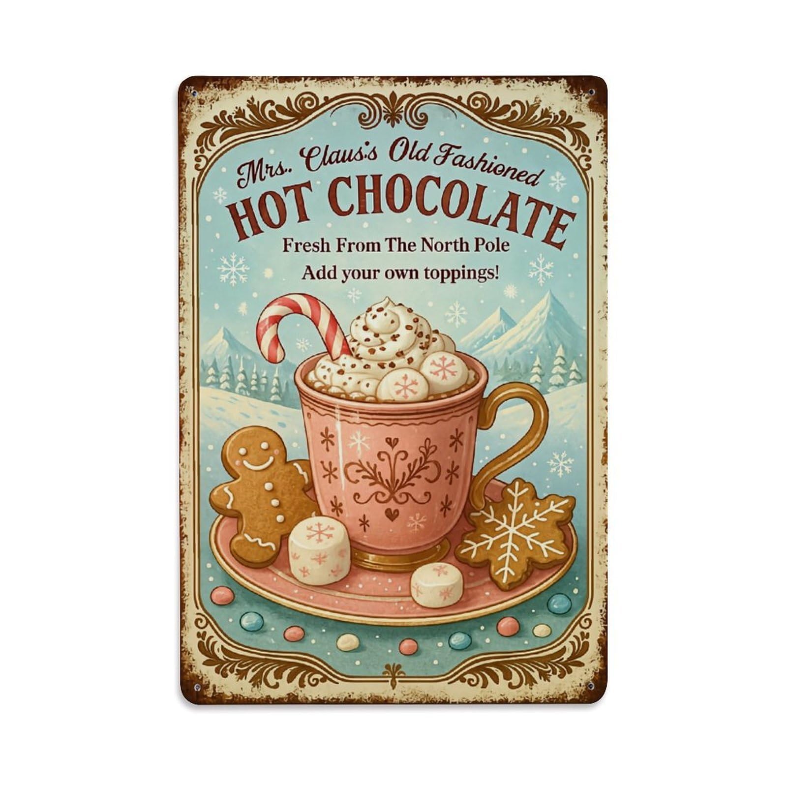 Jdyaojiesheng Vintage Snowflake Gingerbread Candy Cane Chocolate Tin Sign Retro Metal Wall Decor Metal Poster, Home Bar Garage Farmhouse Cafe Wall Art Decoration 8X12inches