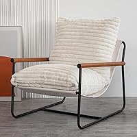 MAXYOYO Sherpa Accent Chair, Mid-Century Modern Boucle Teddy Armchair w/ Wooden Arms & Metal Frame for Living Room Bedroom