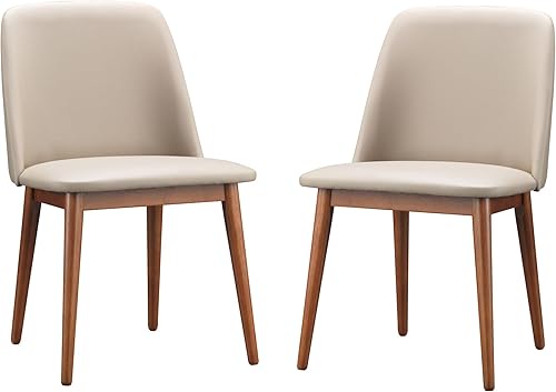Baxton Studio Lavin Mid-Century - Sillas de comedor (2 unidades, madera de nogal oscuro y piel sintética), color beige