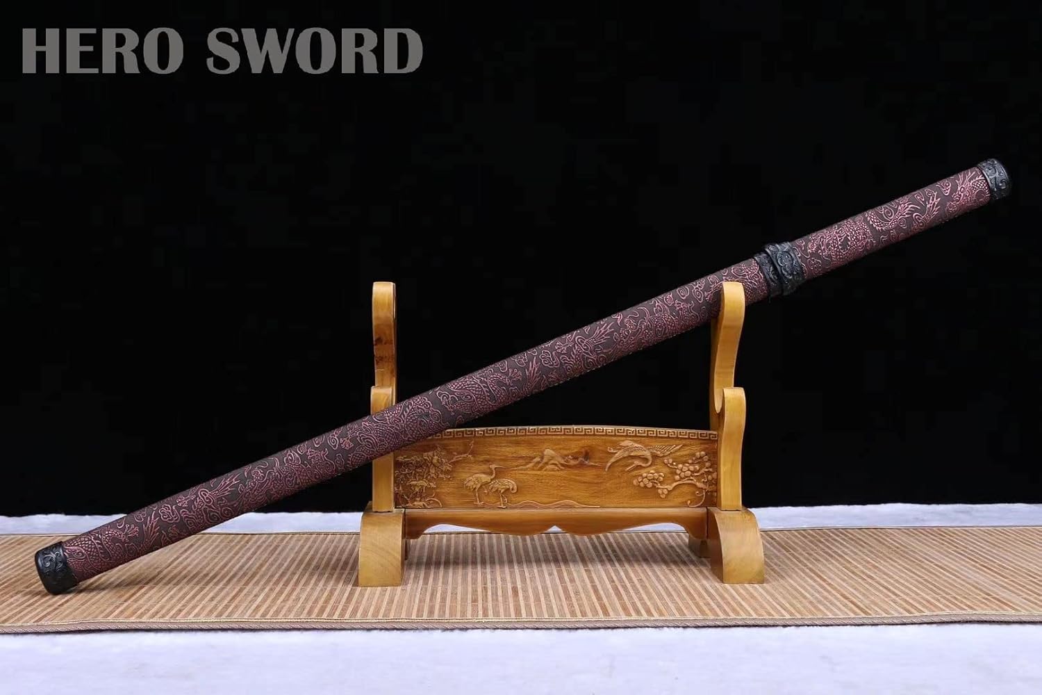 Black Dragon Ninja Blue Red Damascus Folded Steel Japanese Samurai Sword Straight Blade Katana Sharp Knife